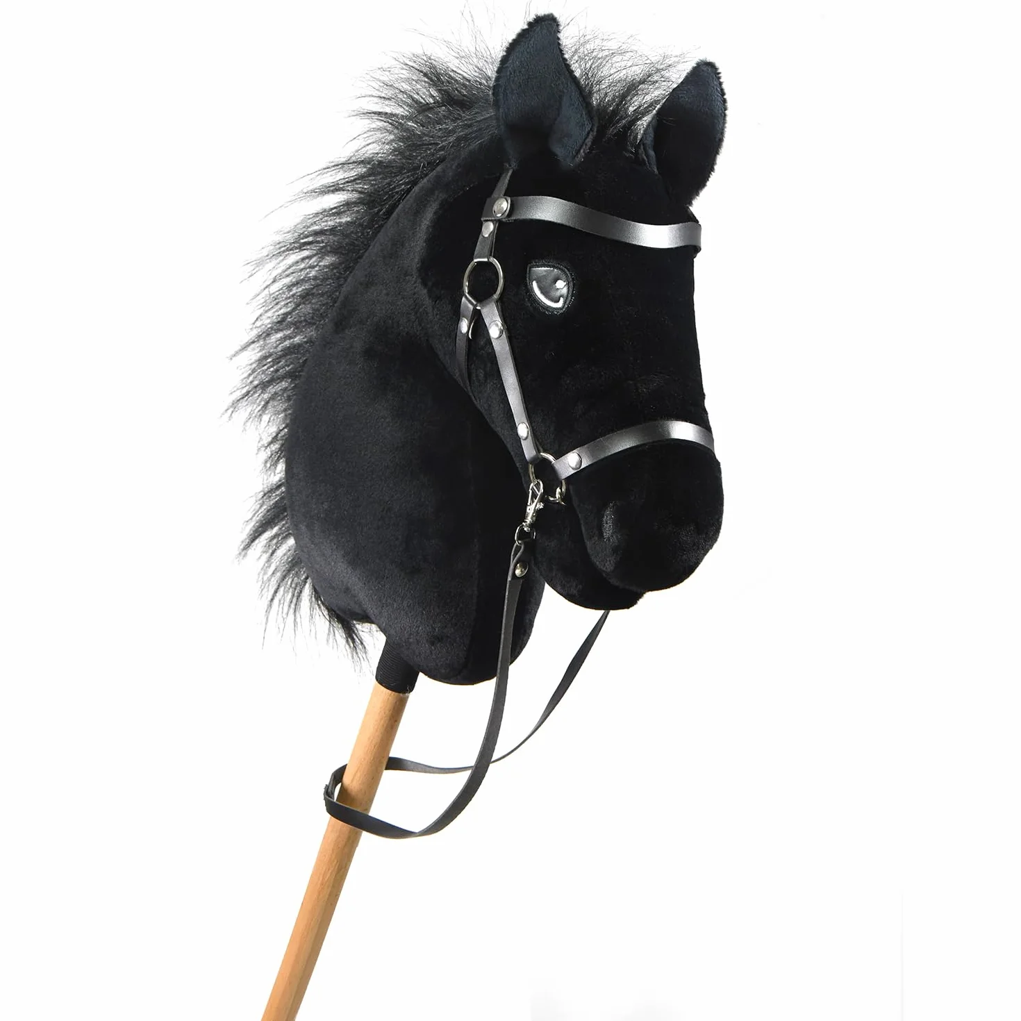 Hobby Horse Black A3 Czysta krew, koń z siatką, mors, sterem i floką. kij do hobby koni dla dzieci i młodzieży
