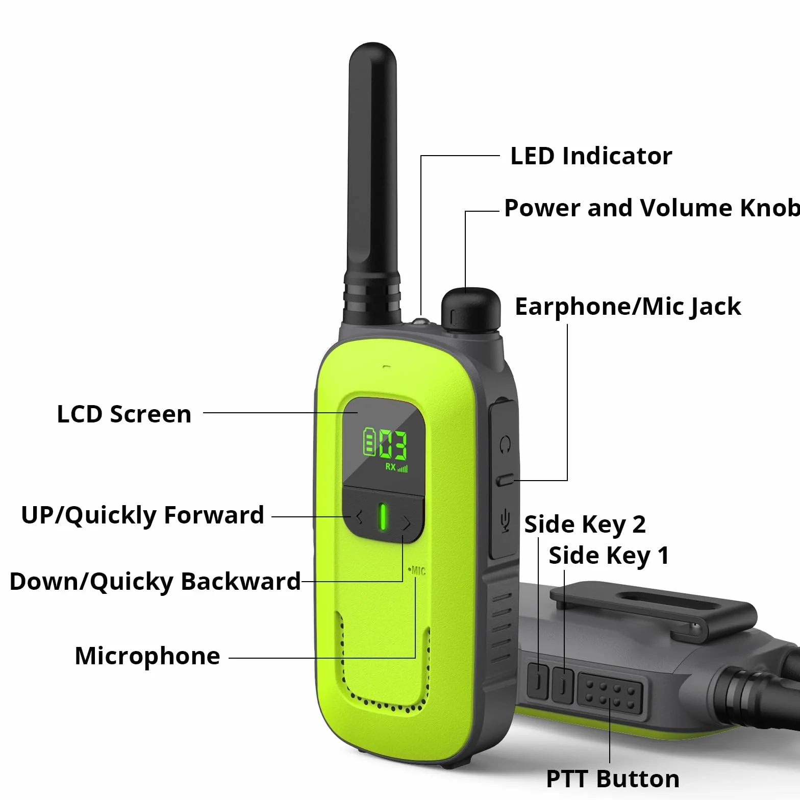 Radioddity PR-T3 Walkie Talkie PMR446 krótkofalówka VOX z 16 kanałami, latarka, zasięg 4 km, ładowalne akumulatory do przygód, aktywności na świeżym powietrzu, na kemping, 2 sztuki
