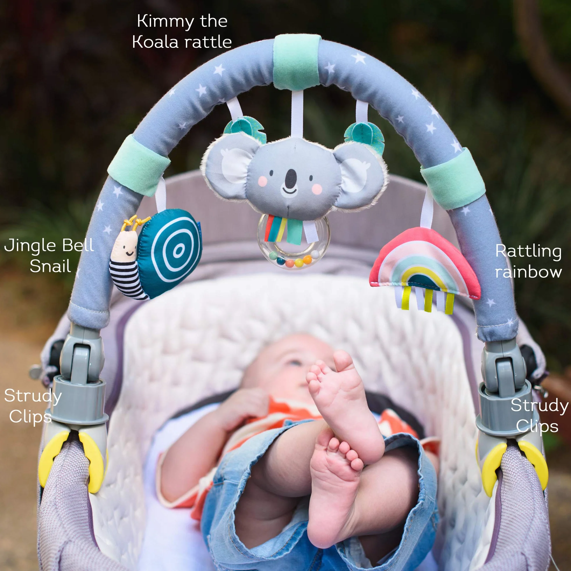 Taf Toys Koala Daydream Pram, Stroller & Car Seat Arch. Ideal for Infants & Toddlers, Activity Arch with Fascinating Toys, Stimulates Baby’s Senses & Motor Skills Development, for Easier Outdoors