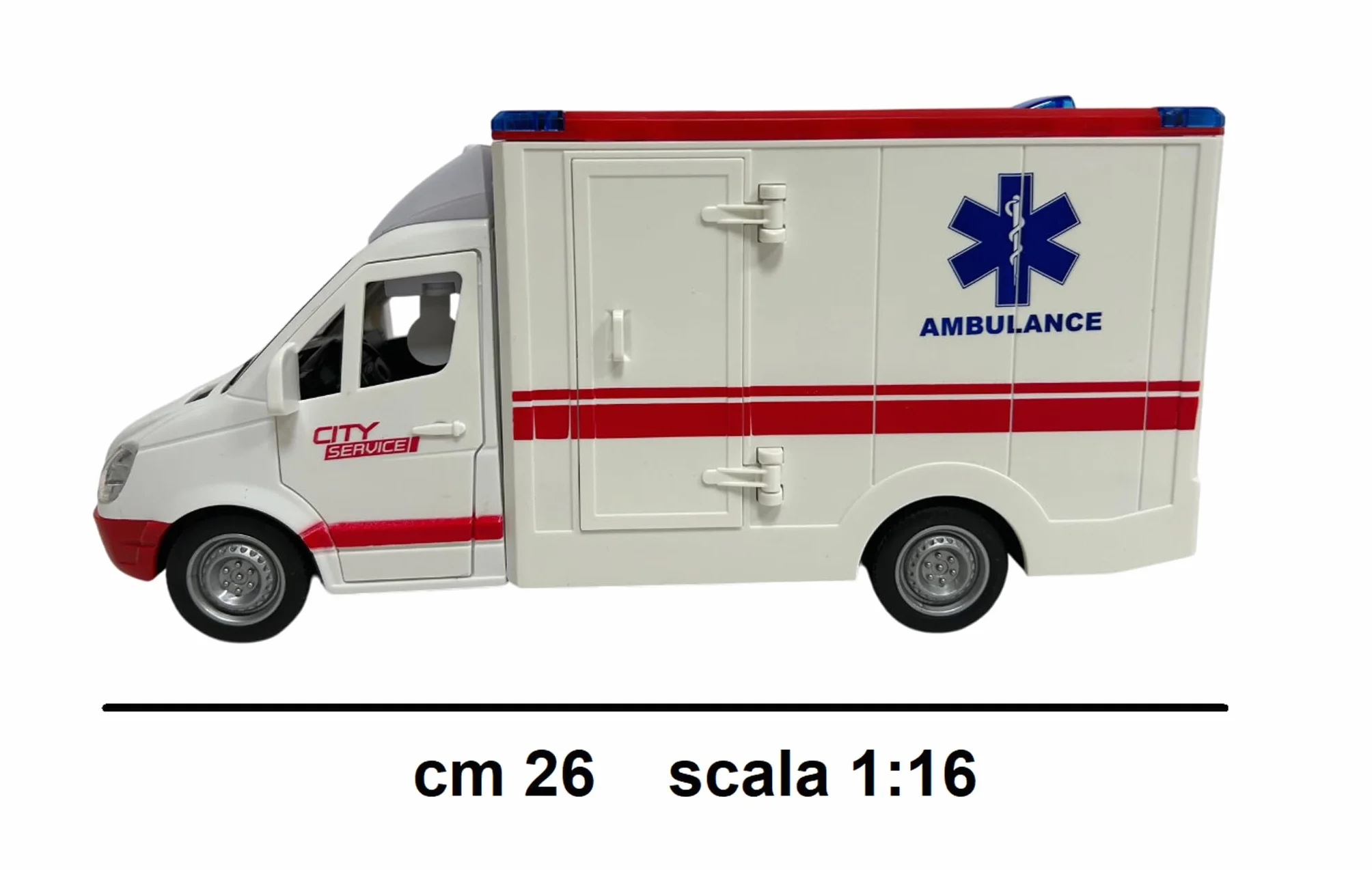 Generisch Zabawka karetki z lampkami, syrenami, drzwiami i dachem, otwieranie ruchu, sprzęgło pogotowia, duża skala 1:16 cm, 26 pierwsza pomoc z dźwiękami świetlnymi, wysuwany nosidełko dla dzieci od