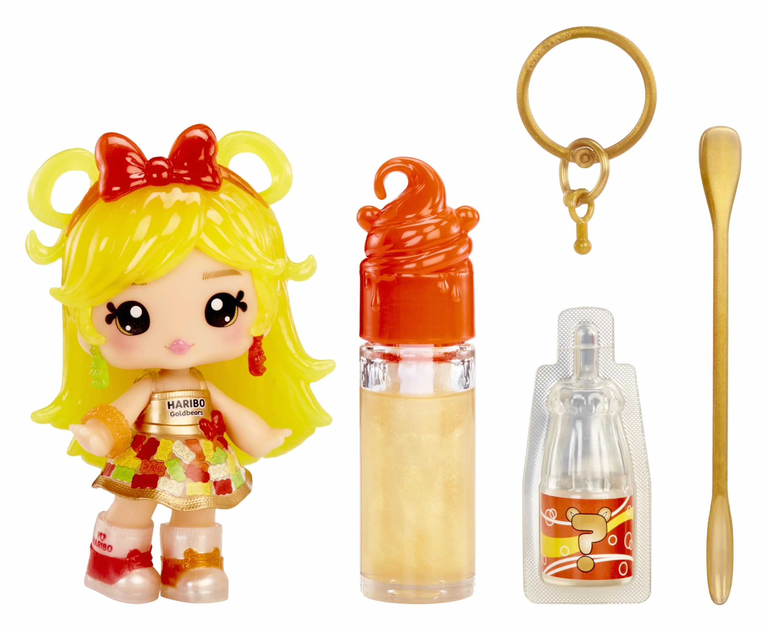 Yummiland x Licensed Sweets Lip Gloss Doll: Haribo Goldbears - Sweetie Goldbears – w Zestawie Lalka, Błyszczyk DIY i Breloczek! Zabawa z Makijażem i Kolekcjonerska Gratka dla Dzieci od 4. Roku Życia