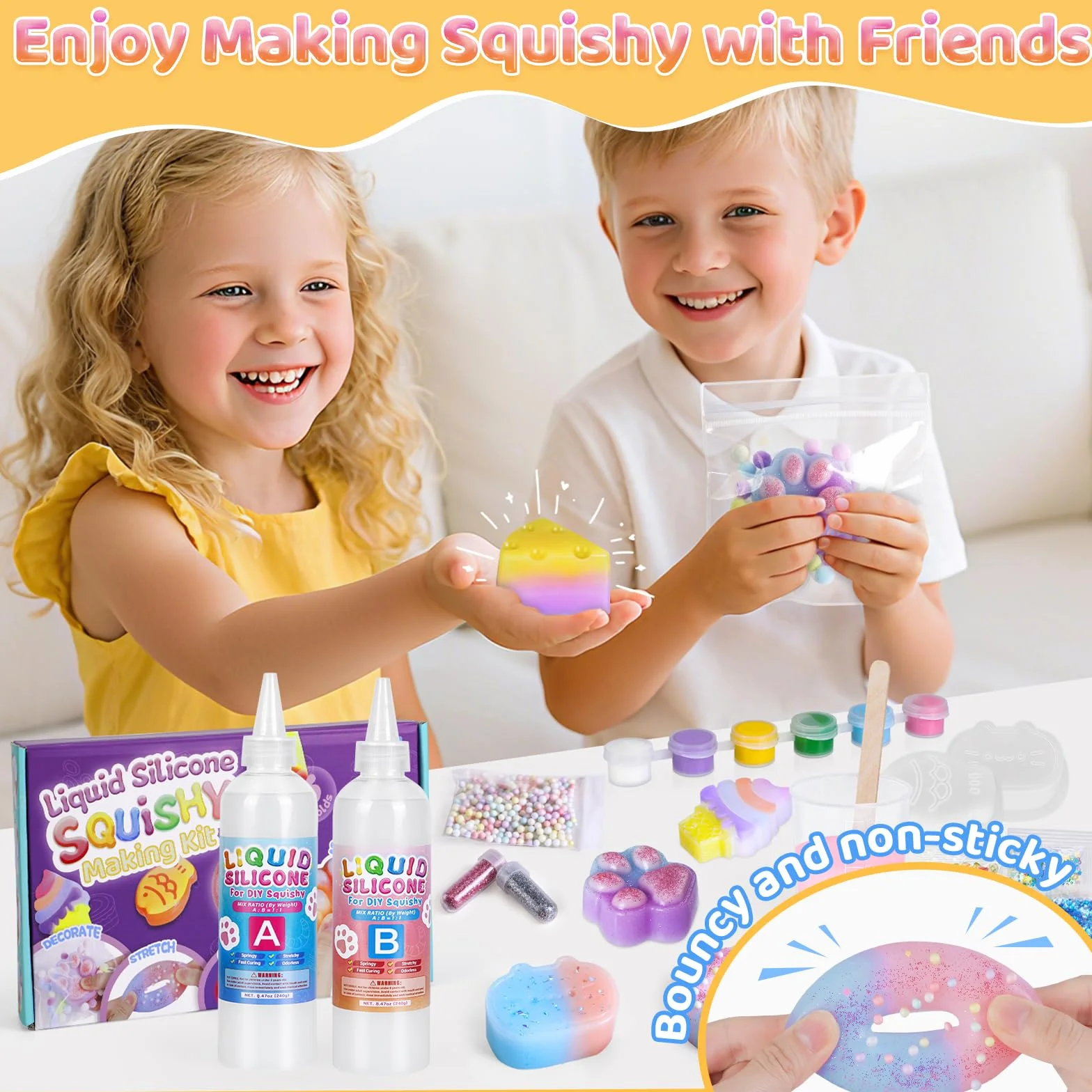 Highttoy Zestaw do tworzenia świecących w ciemności zabawek Squishy, 480ml płynnego silikonu AB o proporcjach mieszania 1:1, 6 opakowań zabawek Squishy z gumy silikonowej