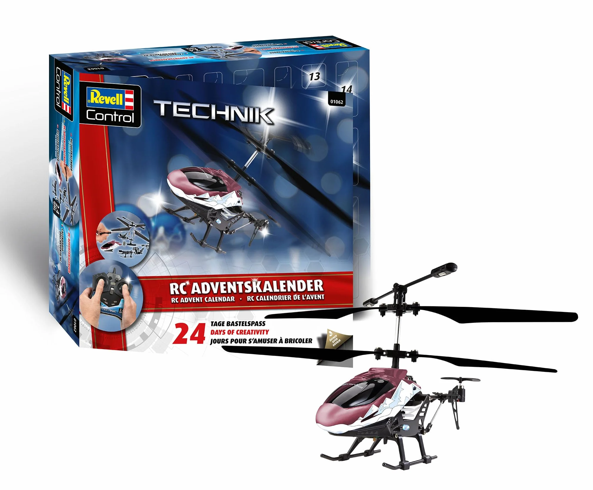 Revell kalendarz adwentowy helikopter RC I zdalnie sterowany helikopter I do rękodzieła, dla chłopców, dziewcząt i dorosłych od 10 lat, prezent na Boże Narodzenie