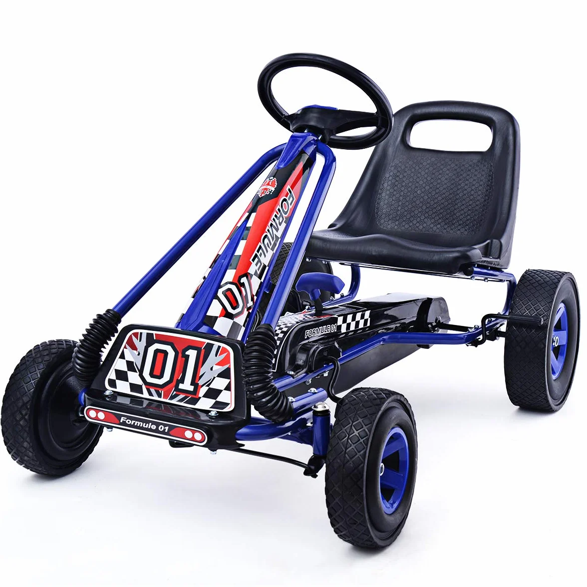 COSTWAY Gokart z hamulcem ręcznym i regulowanym siedziskiem, samochód na pedały z biegiem do przodu i do tyłu, Go Cart dla dzieci od 3 lat, pedały, pojazd pedałowy, pojazd dziecięcy 98 x 59 x 61 cm