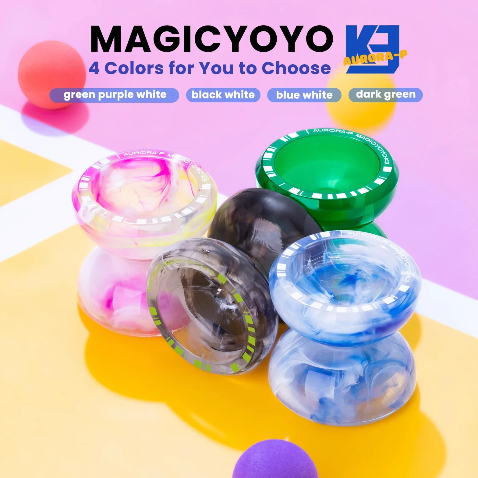 MAGICYOYO K3 Aurora-p, Professional JoJo With Finger Spin for Kids, Responsive and Non-Responsive With 12 Strings and Accessory Set (Dark Green)