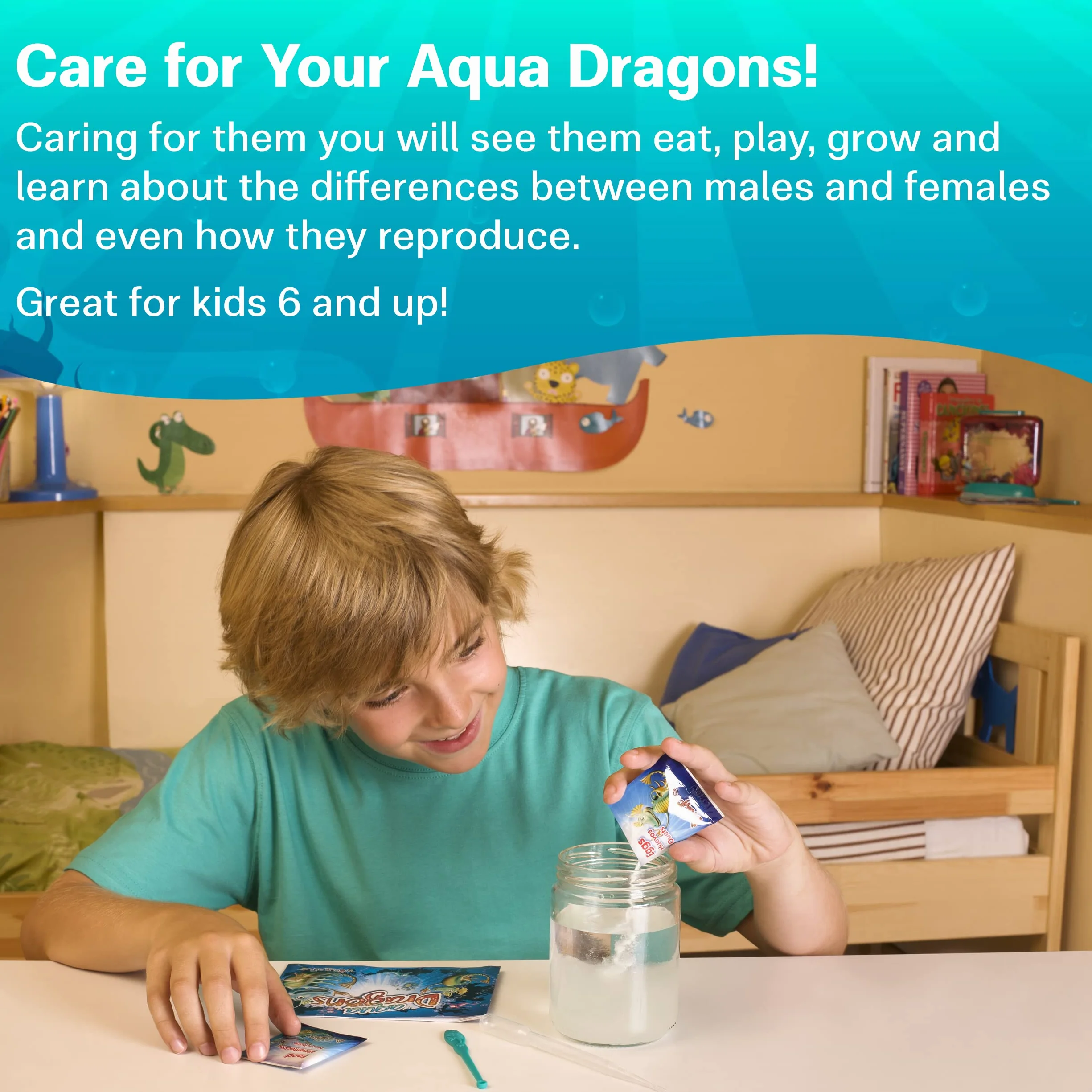Aqua Dragon Starter Kit, wykluwa się i hoduje podwodne zwierzęta domowe, zabawka edukacyjna Stem z jajkami i karmą dla zwierząt, opakowanie 1 szt
