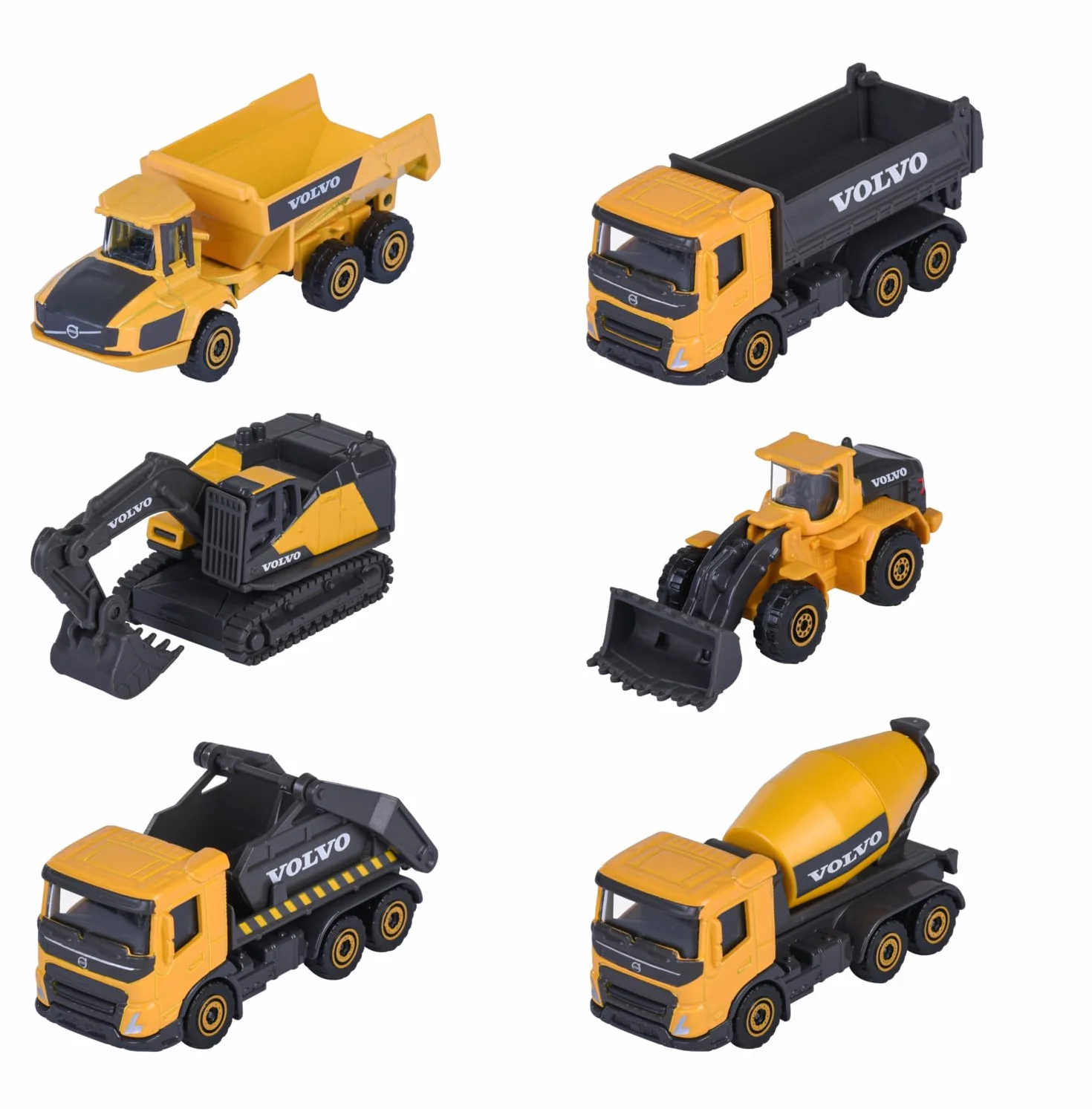 Majorette Volvo Construction 3-częściowy zestaw metalowych pojazdów budowlanych z ruchomymi częściami, 7,5 cm, +3 lata, 2 zestawy, CASUAL ADRES, 8503104000