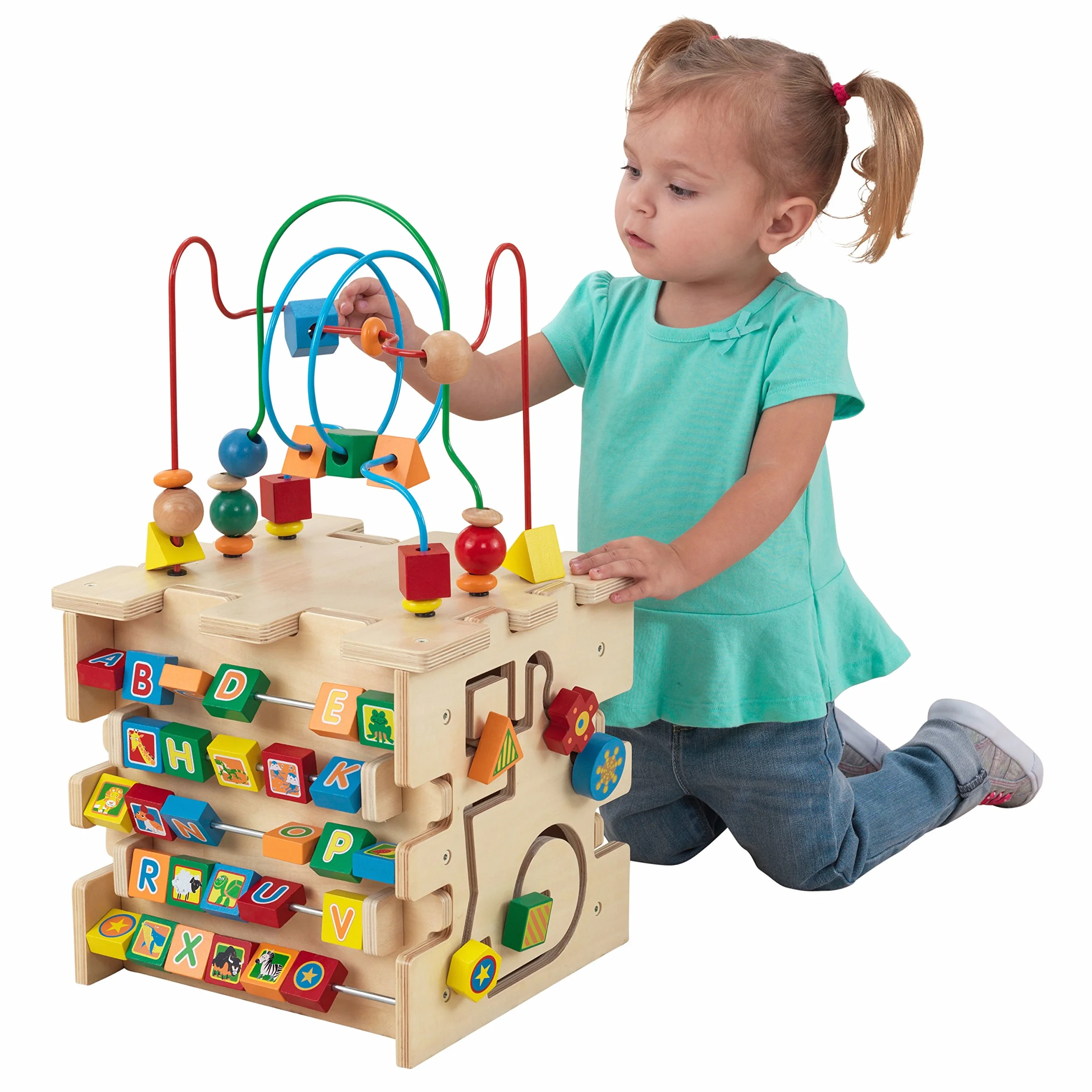 KidKraft Deluxe 63298 drewniana kostka motoryczna, zabawka motoryczna od 1,5 roku życia, drewniana pętla motoryczna, gra edukacyjna od 1,5 roku