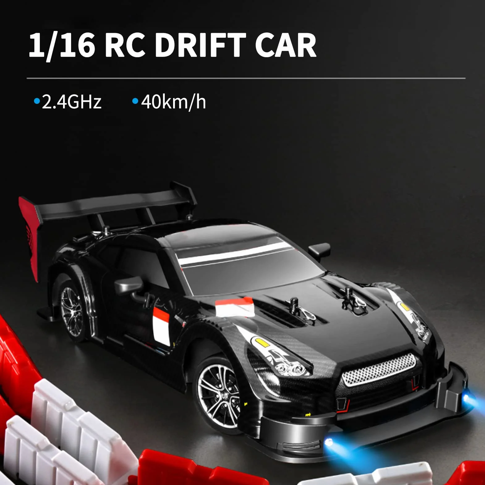 Goolsky Zdalnie sterowany samochód, RC Drift Car 1/16 RC Car 2,4 GHz 4WD 40 km/h RC Race Car High Speed prezent dla dzieci RTR