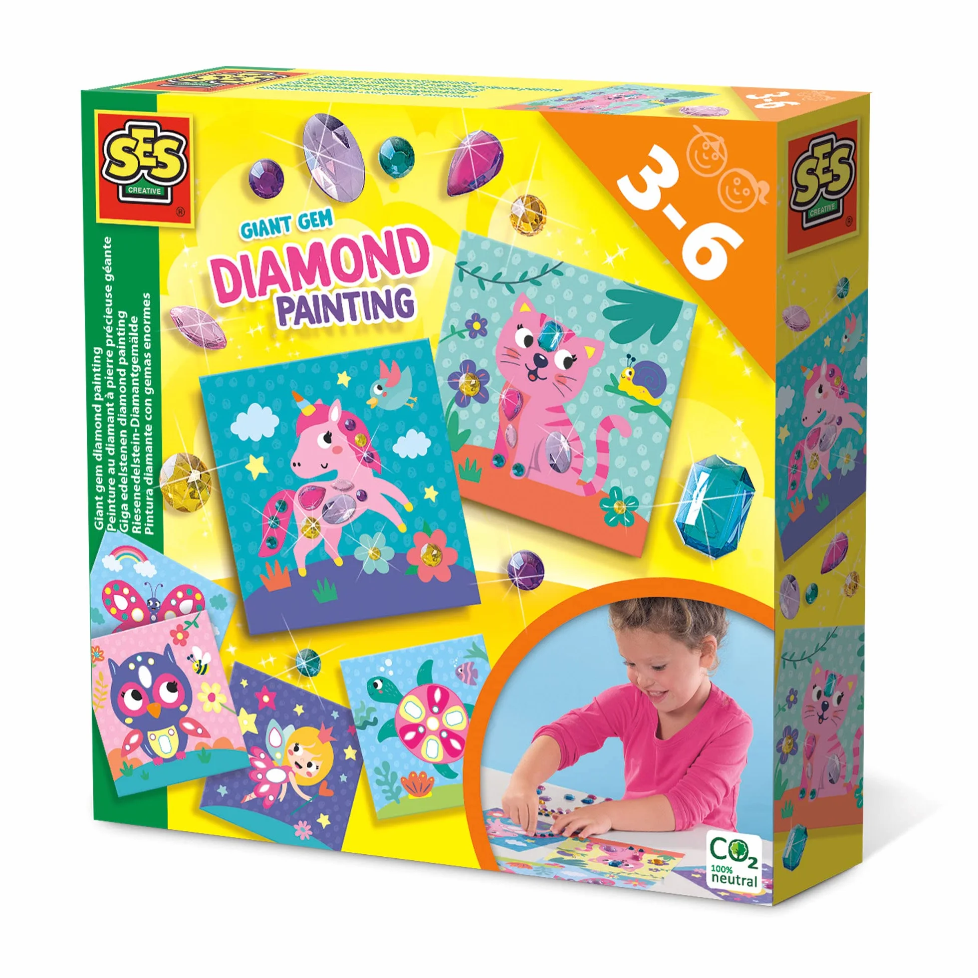 SES Creative 14027 - gigantyczna mozaika diamentowa z kamieniem szlachetnym, naklejki diamentowe, pięknie ilustrowane karty, diamenty w różnych kształtach i kolorach, różowy