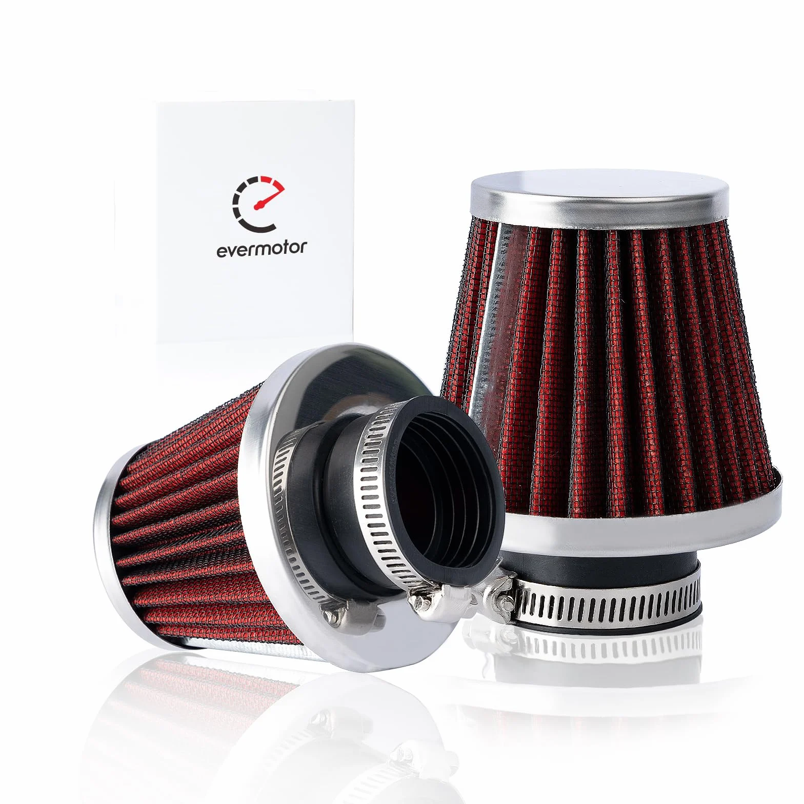 Evermotor Uniwersalny czerwony dwuwarstwowy filtr powietrza stalowy motocykl skuter ATV motorower Quad 48mm 49mm 50mm