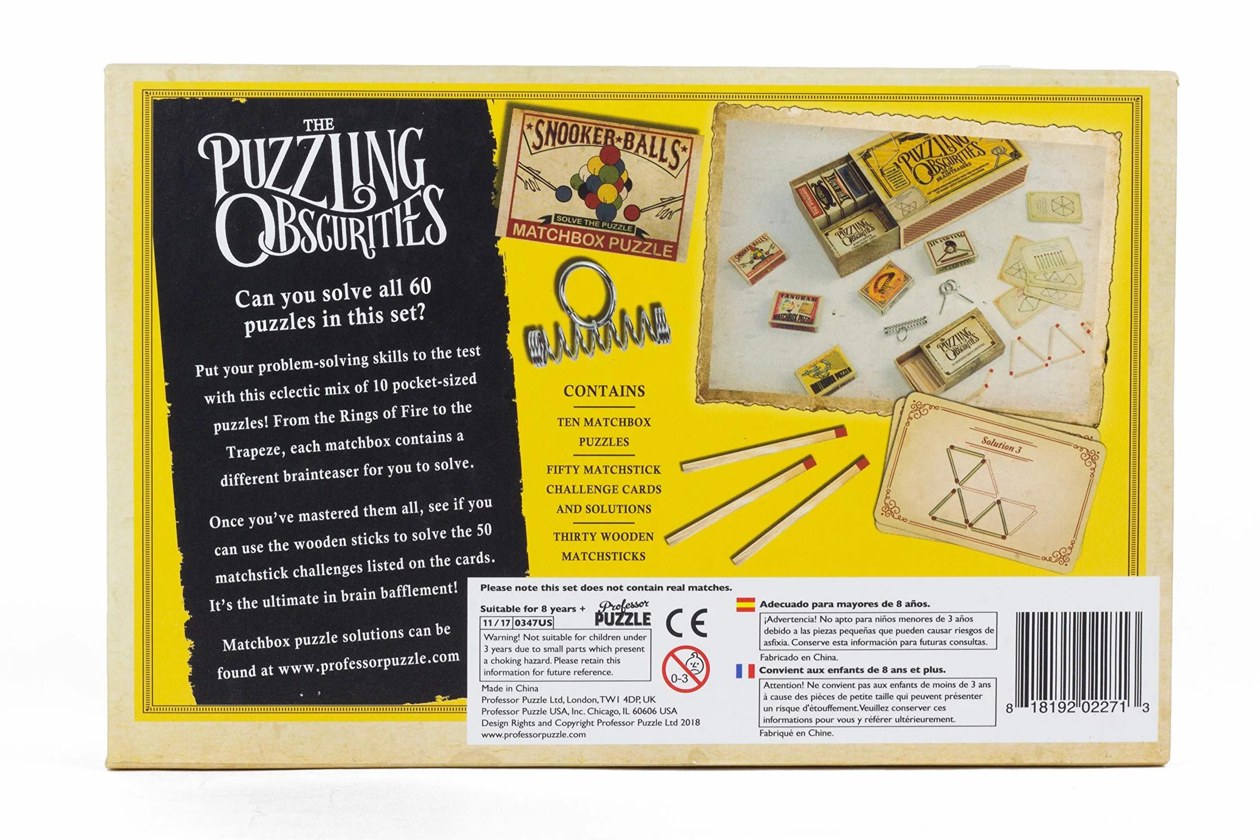 Professor Puzzle, Puzzling Obscurities Box of Brainteasers - 10 unikalnych puzzli z pudełkiem zapałek i 50 unikalnych wyzwań związanych z dokuczaniem mózgu