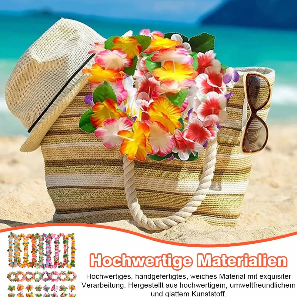 Hawajskie łańcuchy z kwiatami, 32 sztuki, dekoracja na imprezę, hawajskie okazje, na tropikalną imprezę hawajską, plażę, imprezę, hawajski bar, urlop na plaży
