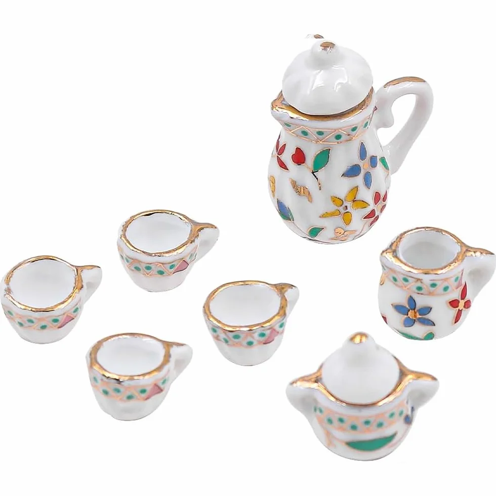 Alnicov 15-częściowy zestaw obiadowy kubki porcelanowe akcesoria do domku dla lalek dla 1/12 domek dla lalek Barbie Lundby domek dla lalek Mini domek dla lalek