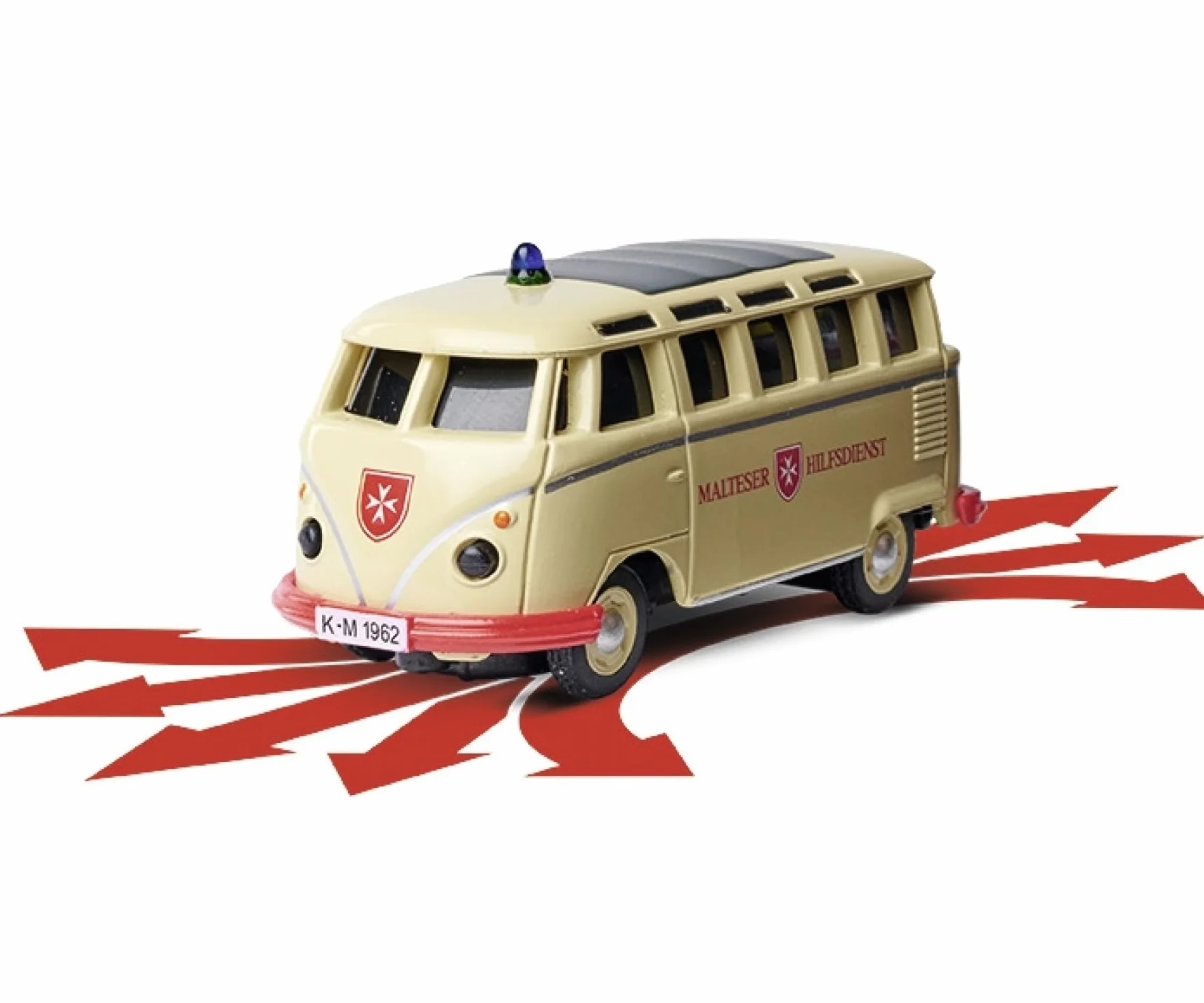 Carson 500504152 1:87 VW T1 Policja + maltański Combo LCD 2,4 GHz – model gotowy do jazdy, pilot zdalnego sterowania 2,4 GHz z przyłączem ładowania, w zestawie 4 baterie AAA, z oświetleniem LED,