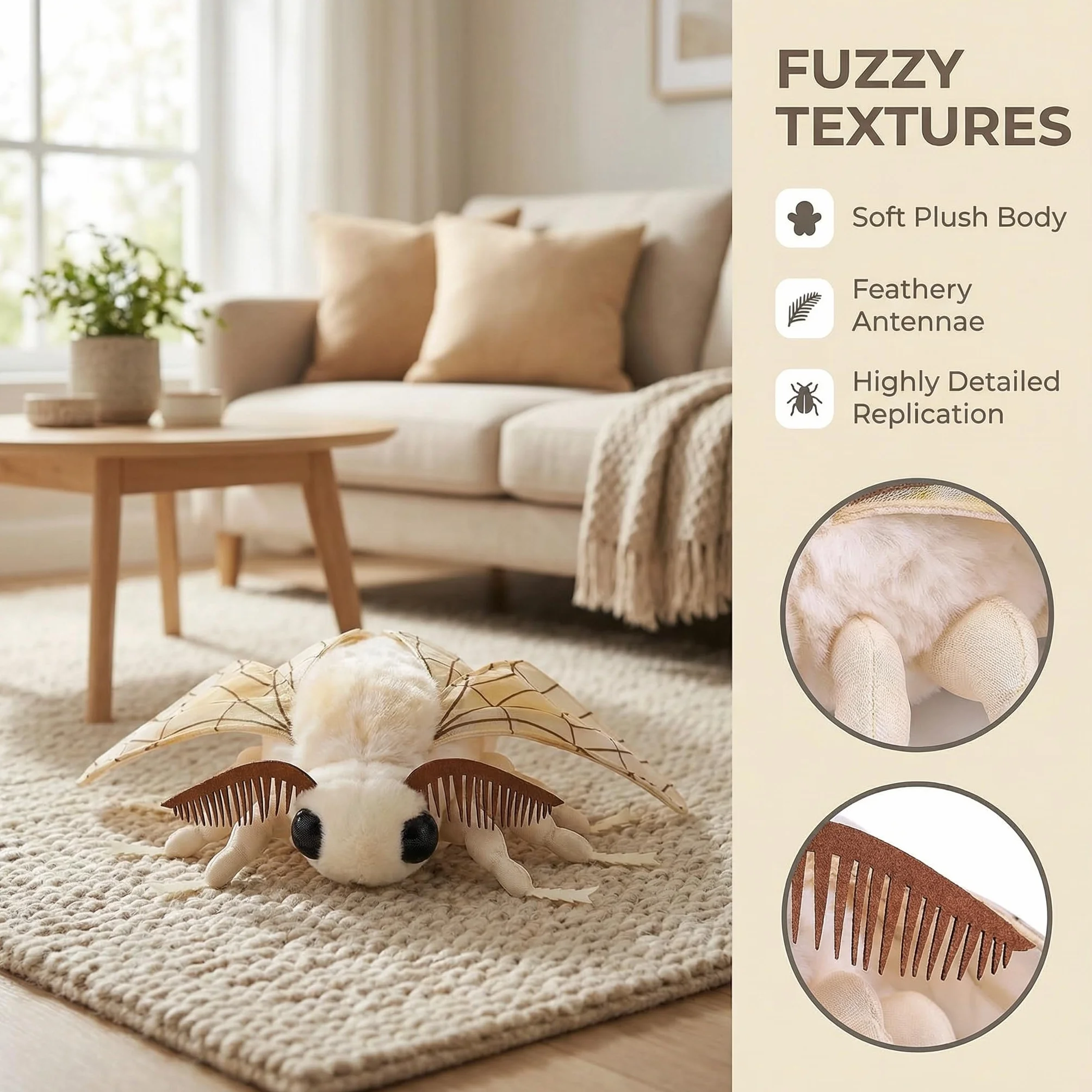 lilizzhoumax Moty-pluszowa zabawka 38 cm, symulowana mama jedwabna mata, pluszowa zabawka, realistyczna zabawka dla dzikich zwierząt, prezent dla przyjaciół i dzieci