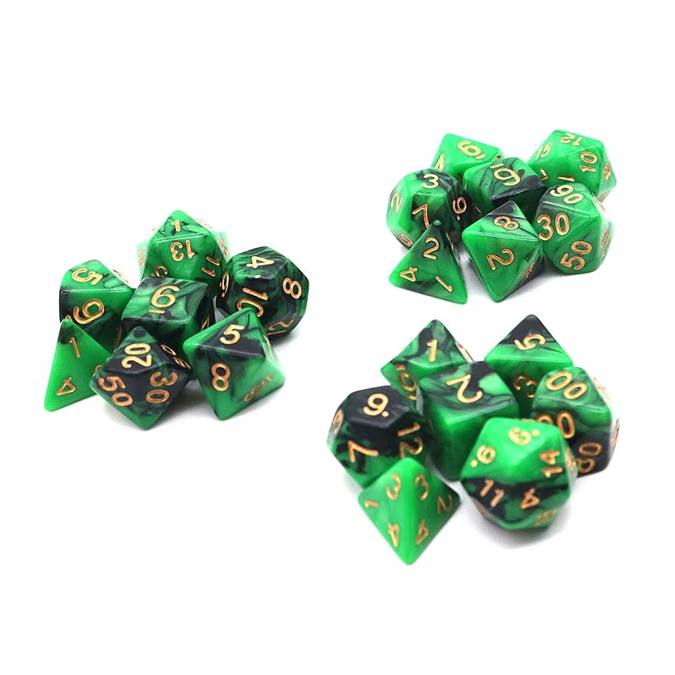 DollaTek Zestaw ko?ci wielo?ciennych, gry sto?owe, 3 zestawy ko?ci 3 x 7 (21 sztuk), seria matryc, D20, D12, D10, D8, D6, D4, DND, DND, RPG, MTG, podwójne kolory, jednocz??ciowe (czarno-zielone)