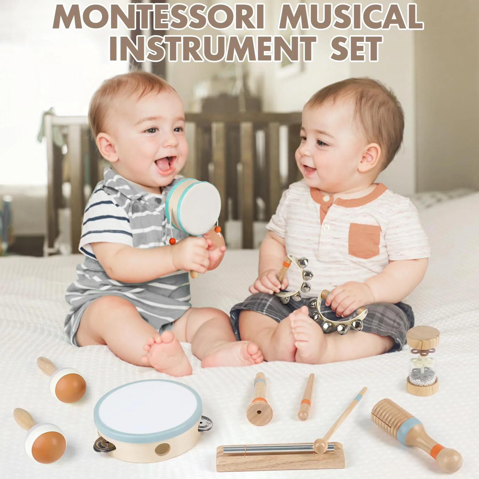 Baby Montessori Drewniane Instrumenty Muzyczne - Perkusja dla Dzieci od 2-3 Lat
