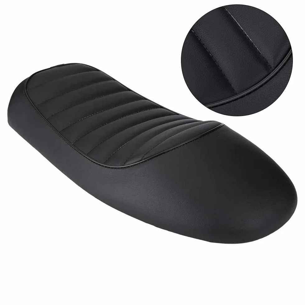 Uniwersalne skórzane siedzenie motocyklowe, modyfikacja siodełka motocyklowego PU Leather Vintage Racer Flat Seat Cushion (D)