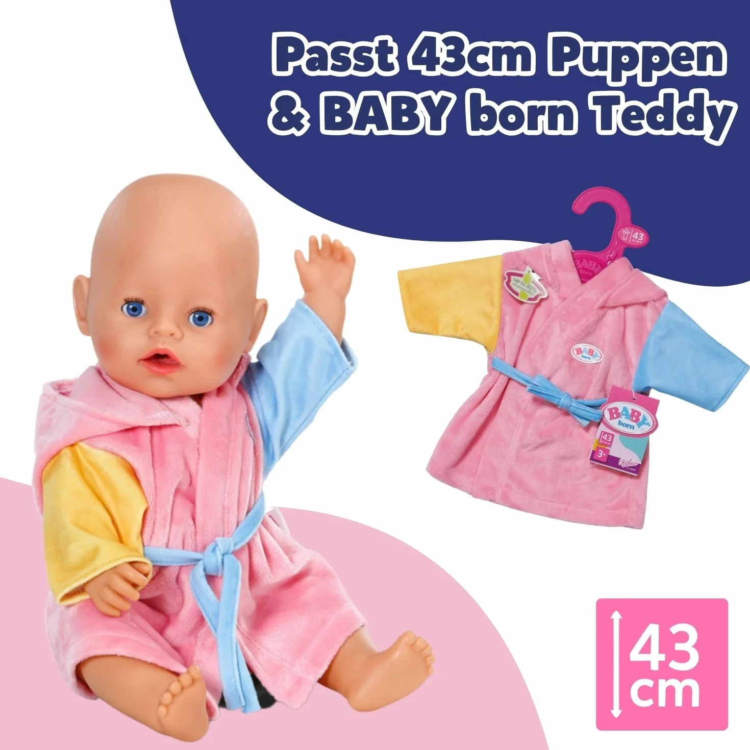 Szlafrok BABY born - z kaczką i rękawami akcesoria dla lalek, odzież odpowiednia dla lalek o rozmiarze 43 cm
