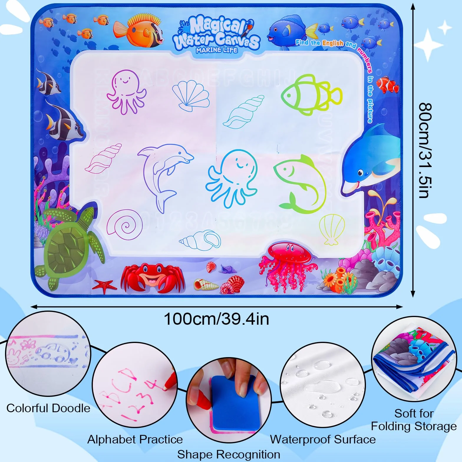 Aquadoodle od 1rok – mata domalowania dla dzieci od 1, 2, 3 lat, zabawka do kreatywnego malowania wodnego