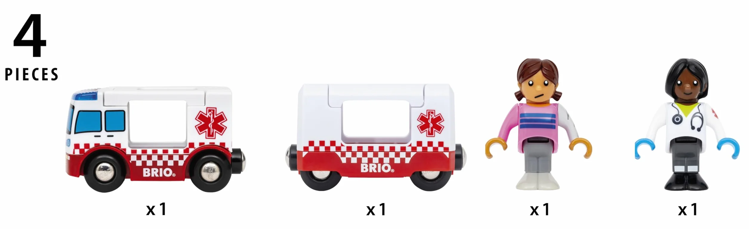 BRIO World Rescue zabawka pogotowia ratunkowego dla małych dzieci i dzieci w wieku od 3 lat, drewniany zestaw kolejowy, akcesoria i dodatki