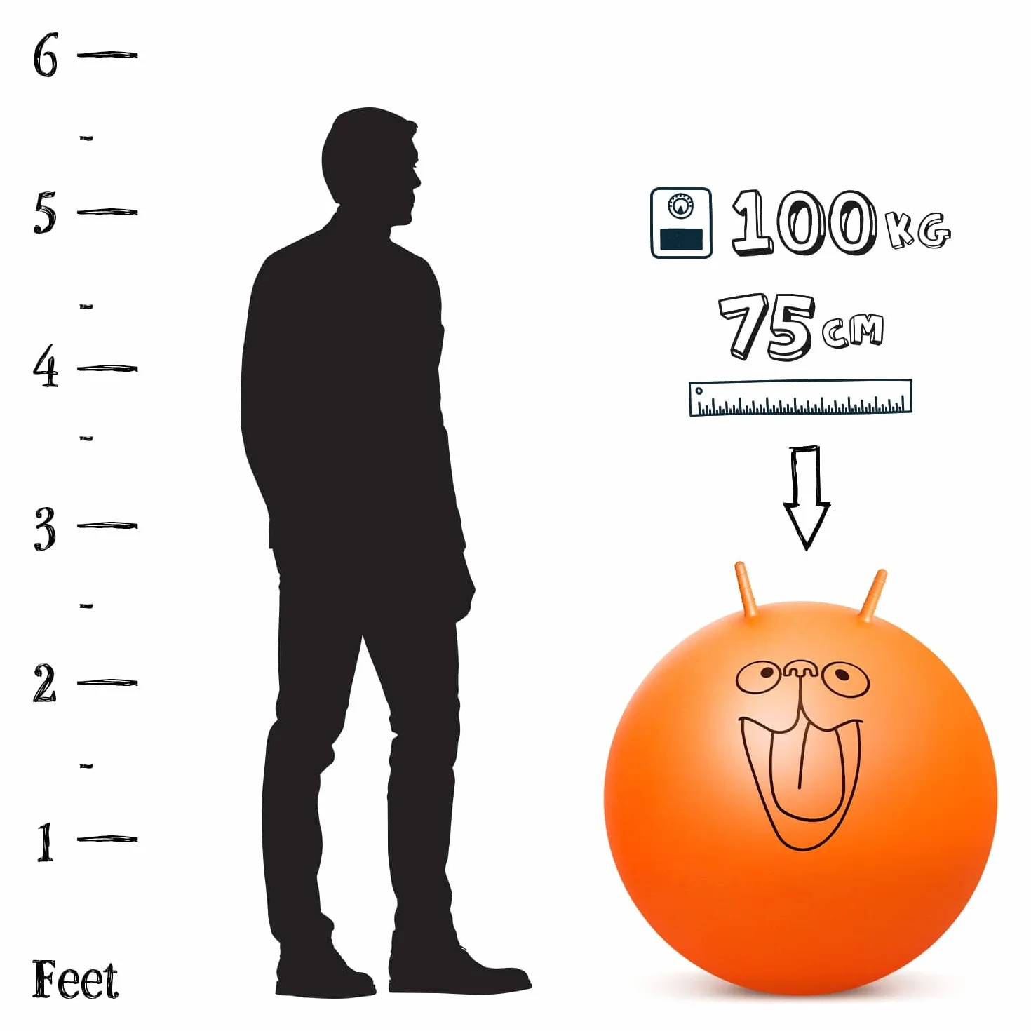 CKB LTD Kosmiczna skakanka Hooper Gigantyczny kosz kosmiczny dla dorosłych - nadmuchiwany z pompką nożną do 100 kg, bardzo duży 75 cm, pomarańczowy