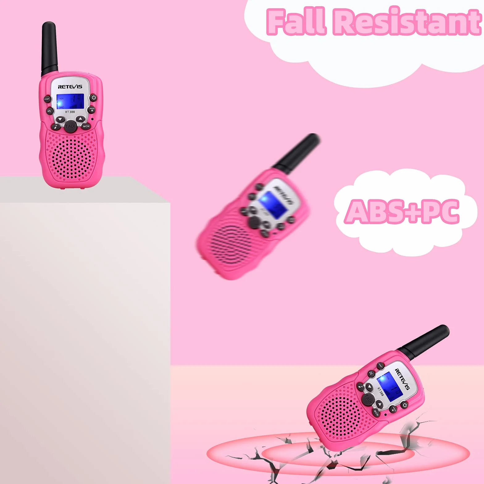 Retevis RT388 Walkie Talkie dla Dzieci PMR446 8 Kanałów Różowy dla Dziewczynek - Latarka VOX Zabawki Prezenty Pisanki (Różowe, 1 Para)