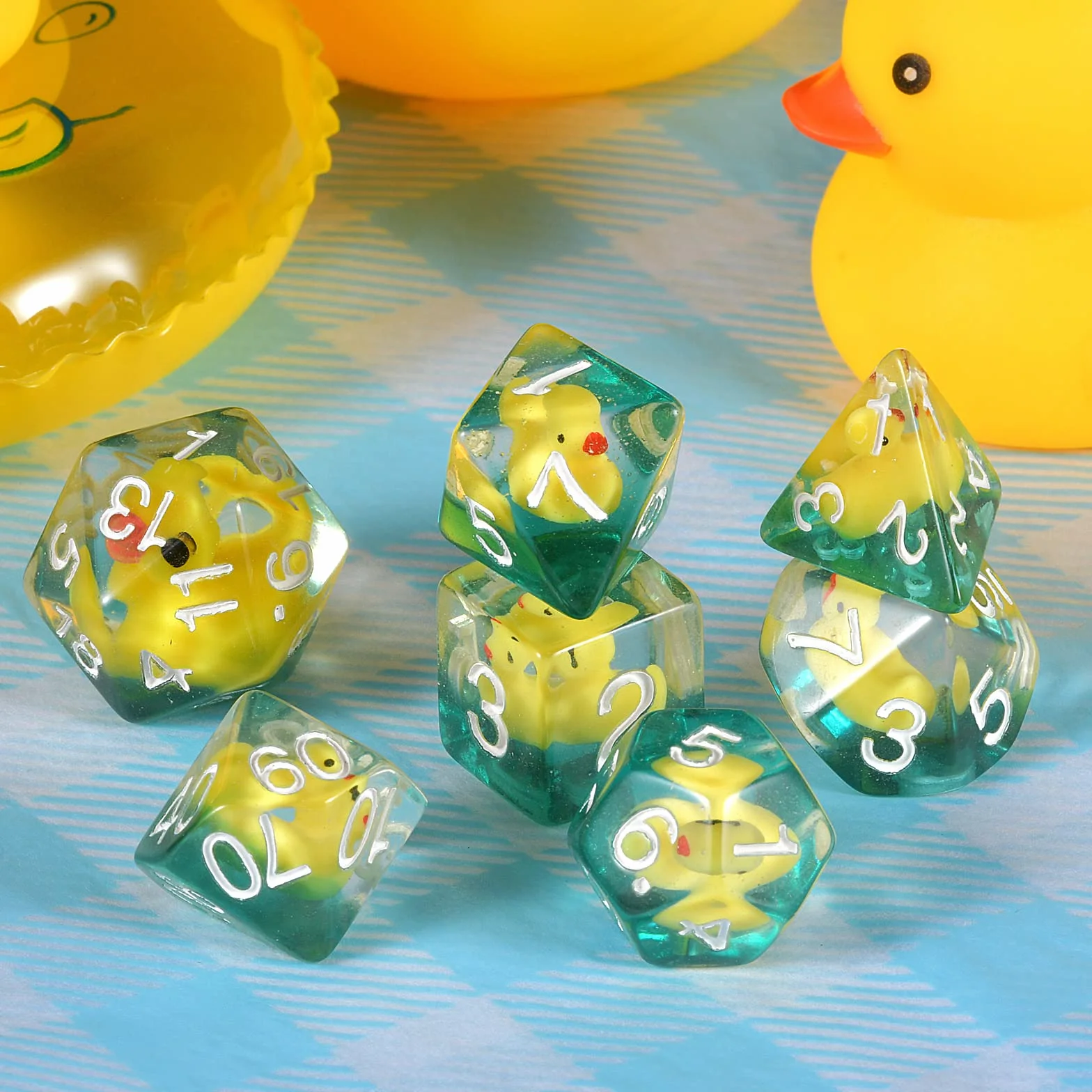 Duck Dice Polyhedral & RPG Dice DND Zestaw kości z kaczką wewnątrz Polyhedral Roll Play Gaming D20 Dice Dungeons and Dragon Dice 7 sztuk