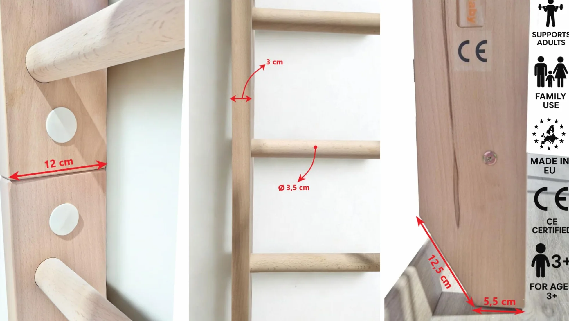 Ściana gimnastyczna drewniana "Kinder-2-240" – Wooden Swedish Ladder for Kids and Adults, Wall Bar, Drabinka Gimnastyczna do Home Gym i Kids Room, Sprzęt Gymnastic