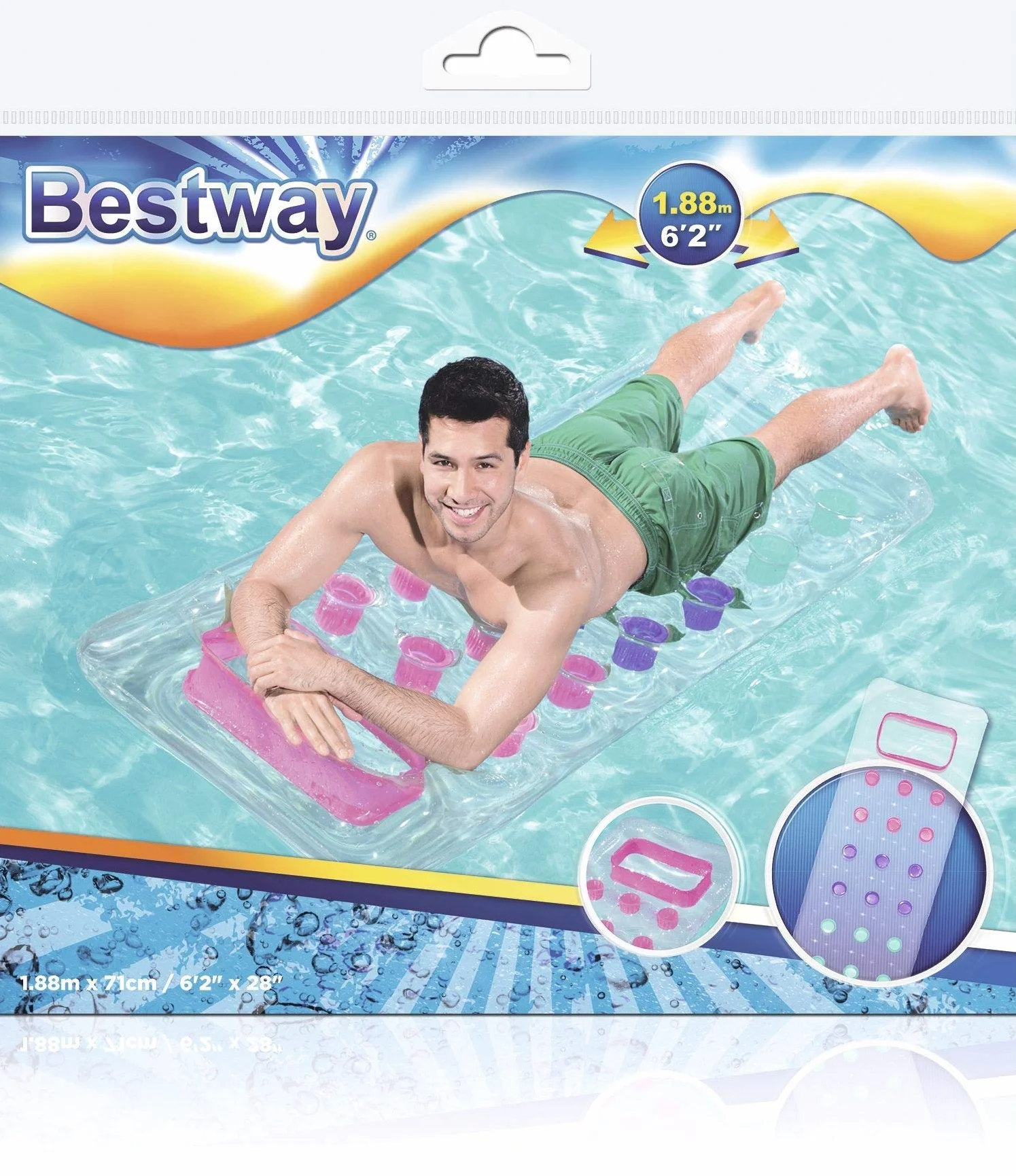 Bestway Fashion Lounge materac dmuchany z oknem, 188 x 71 cm, różne kolory