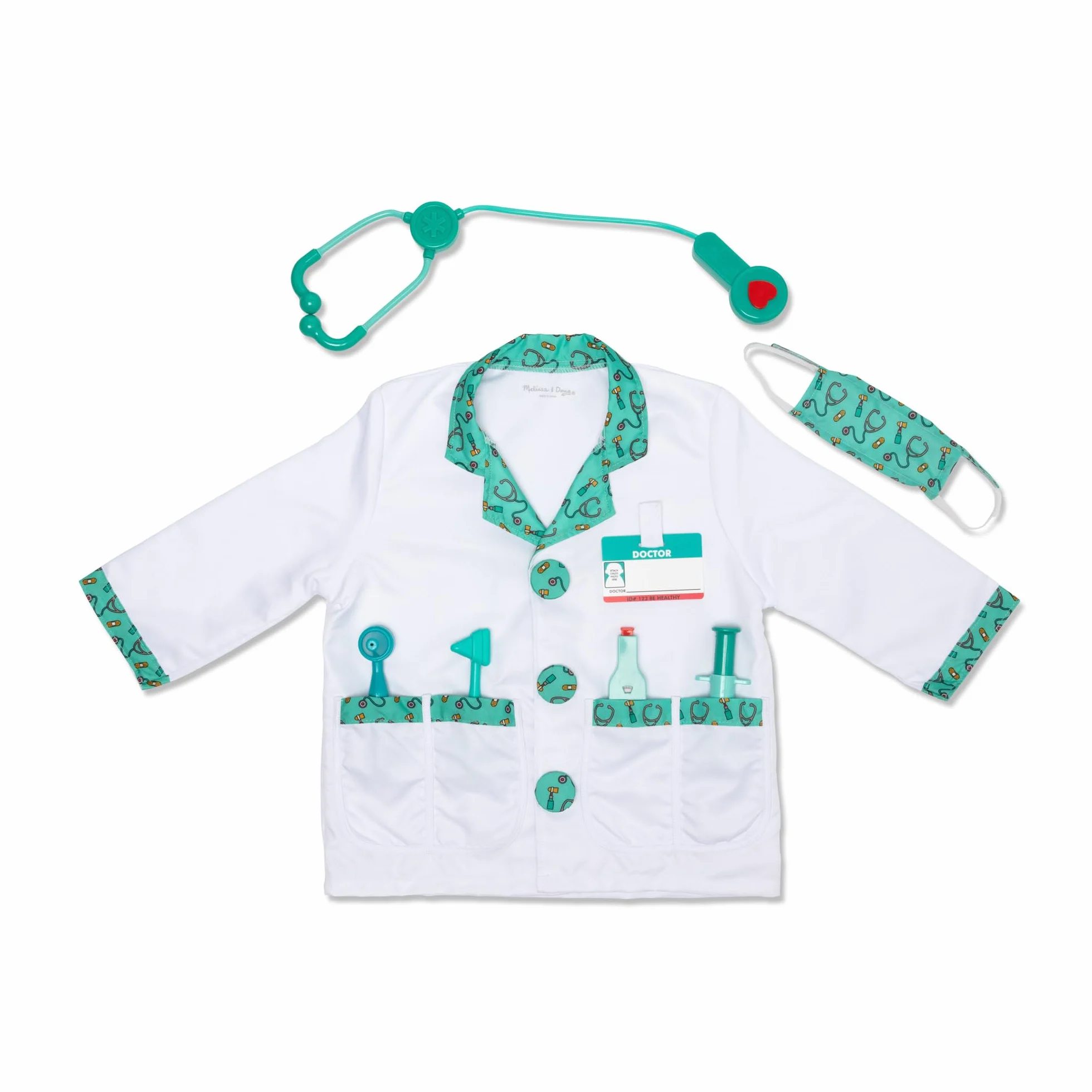 Melissa & Doug – zestaw z fartuchem lekarskim do zabawy w lekarza (zabawa z odgrywaniem roli, materiały wysokiej jakości, można prać w pralce, wys. 44,45 cm x szer. 60,96 cm x dł. 1,905 cm)