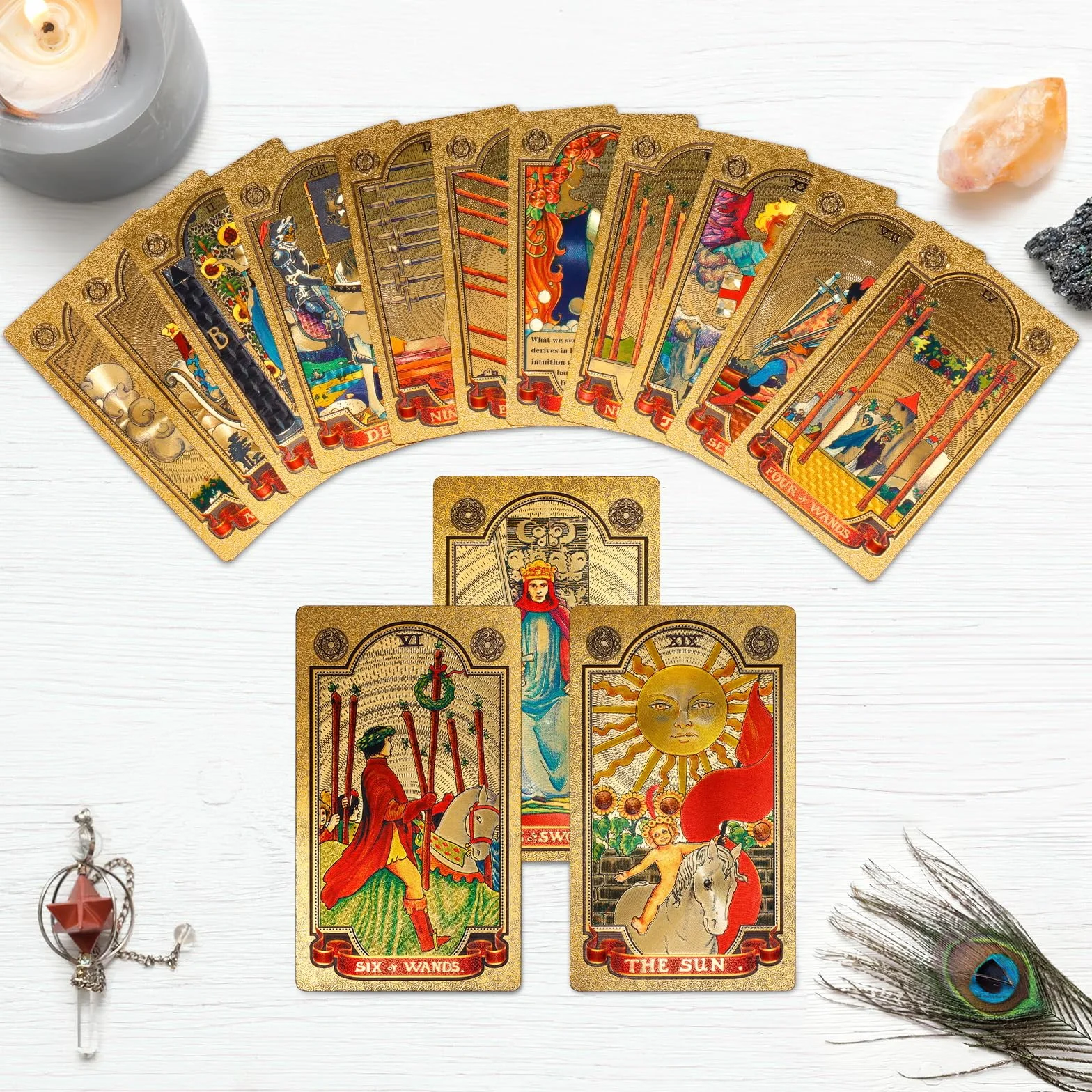 KIINO 78 kart tarota ze złotą folią, z przewodnikiem, talia tarota, dla początkujących i profesjonalnych graczy, z pudełkiem na tarot, PCW, trwałe, wodoodporne, odporne na zagniecenia