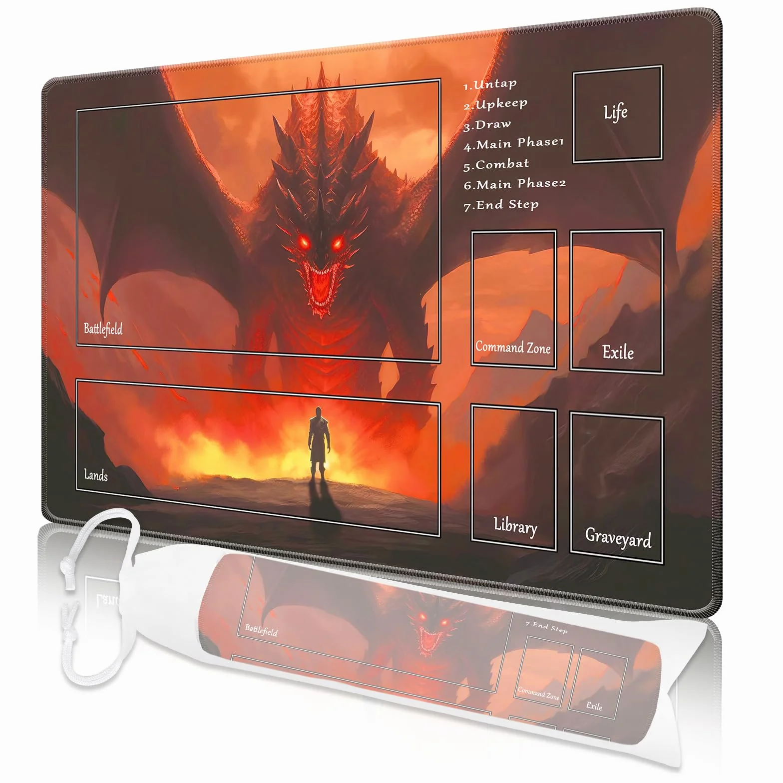 MTG mata do zabawy, mata do zabawy MTG TCG, 61 x 35 cm, zszyte krawędzie, mata do zabawy z bezpłatną torbą do przechowywania kart, gra, wodoodporna gra planszowa, ostry smok, MTG, mata do