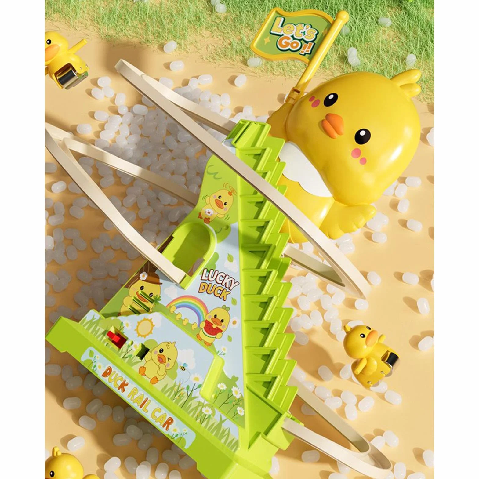 Duck Climbing Stairs Toy - Musical Rolling Game for Kids Entertainment | ABS Track Set with Moving Stair Conveyor, Light Up Duck Figures, Interactive Activity Toy for Playroom Fun