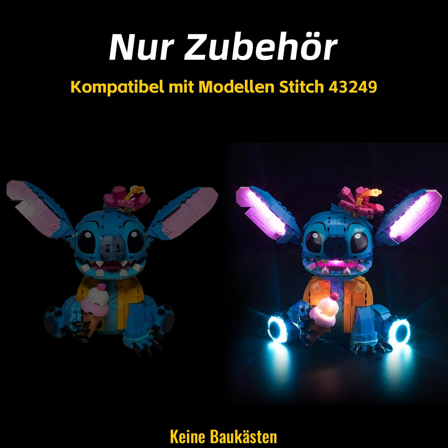 Zestaw oświetleniowy z pilotem zdalnego sterowania do Lego Stitch (bez modelu), zestaw oświetleniowy LED do zestawu Lego 43249 Stitch, kreatywna zabawka