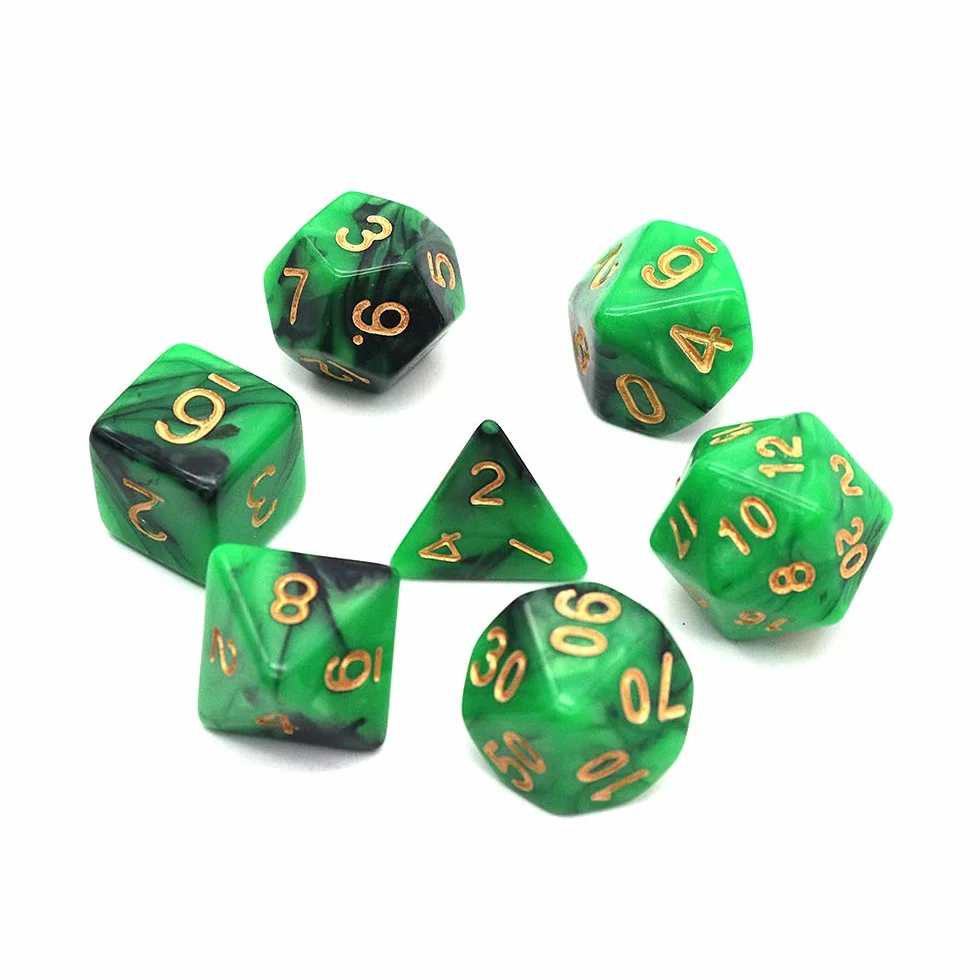 DollaTek Zestaw ko?ci wielo?ciennych, gry sto?owe, 3 zestawy ko?ci 3 x 7 (21 sztuk), seria matryc, D20, D12, D10, D8, D6, D4, DND, DND, RPG, MTG, podwójne kolory, jednocz??ciowe (czarno-zielone)