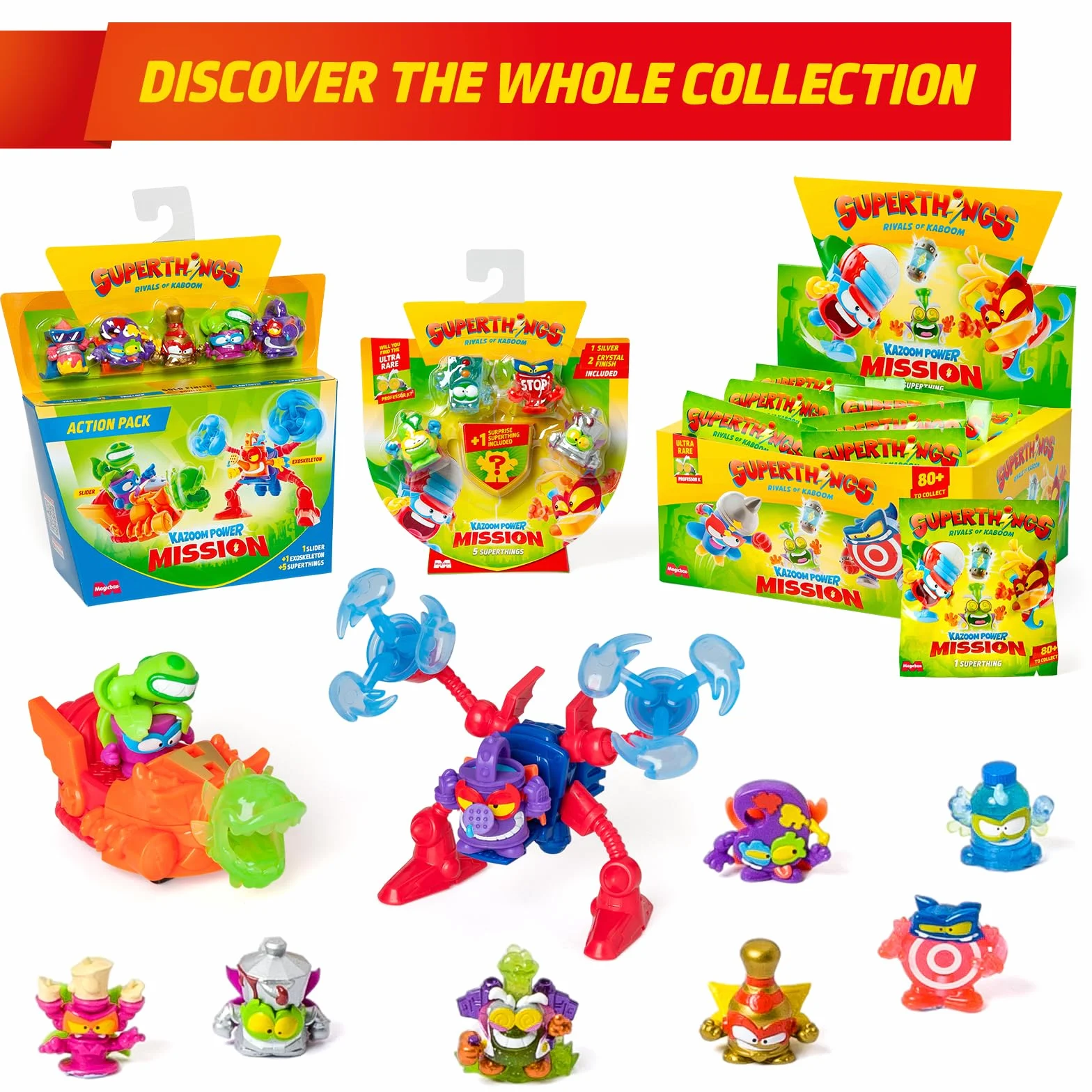 SUPERTHINGS KAZOOM Power Mission – One Pack. Zestaw 25 saszetek z figurkami kolekcjonerskimi. Zawartość każdej saszetki to 1 SuperThing niespodzianka i 1 lista kolekcjonerska