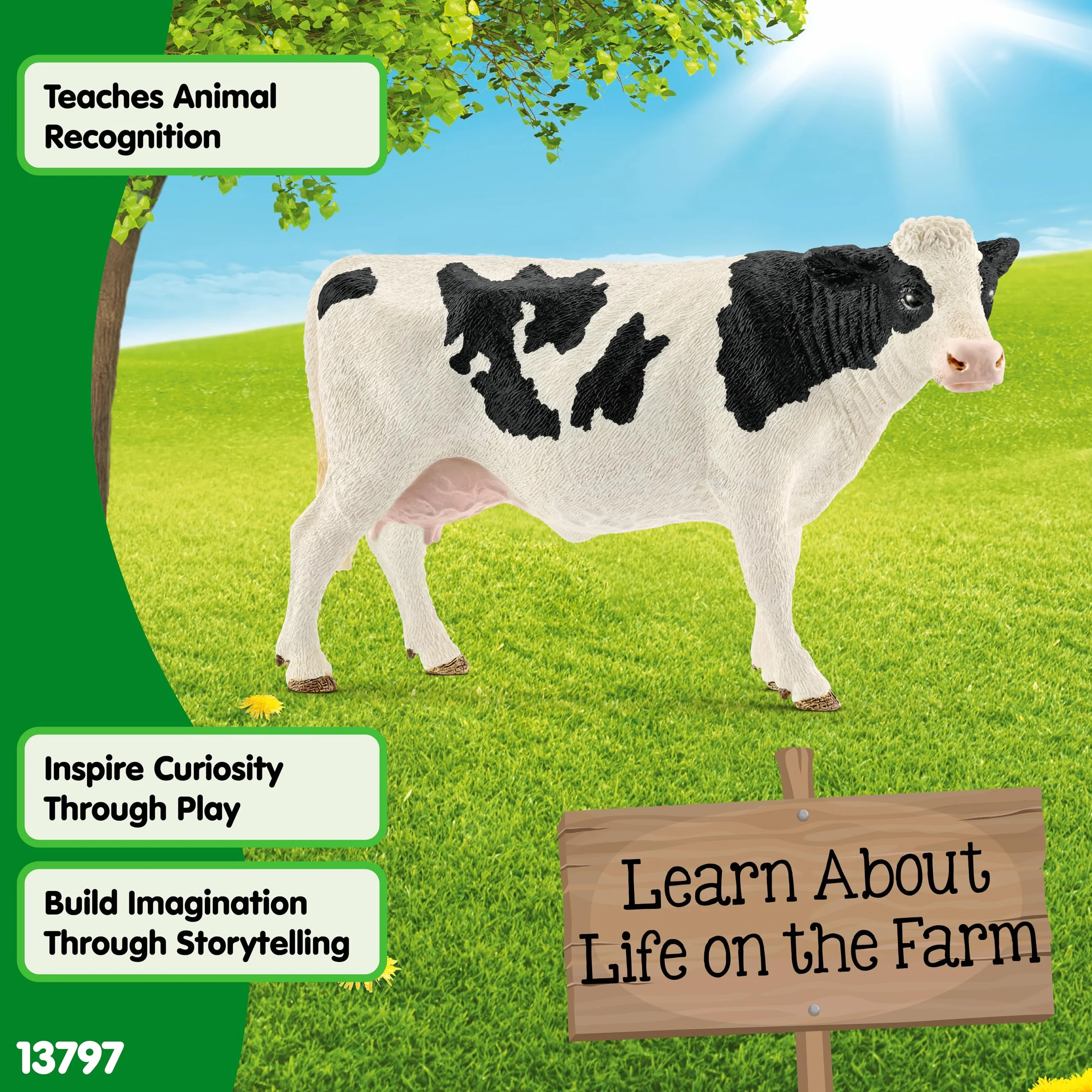 schleich FARM WORLD | Krowa holsztyńska 13797 | figurka zwierzęcia z farmy | szczegółowa figurka zwierzęcia | prezent dla dziewczynek i chłopców | zabawka farma od 3 lat | 13 x 6 x 8 cm