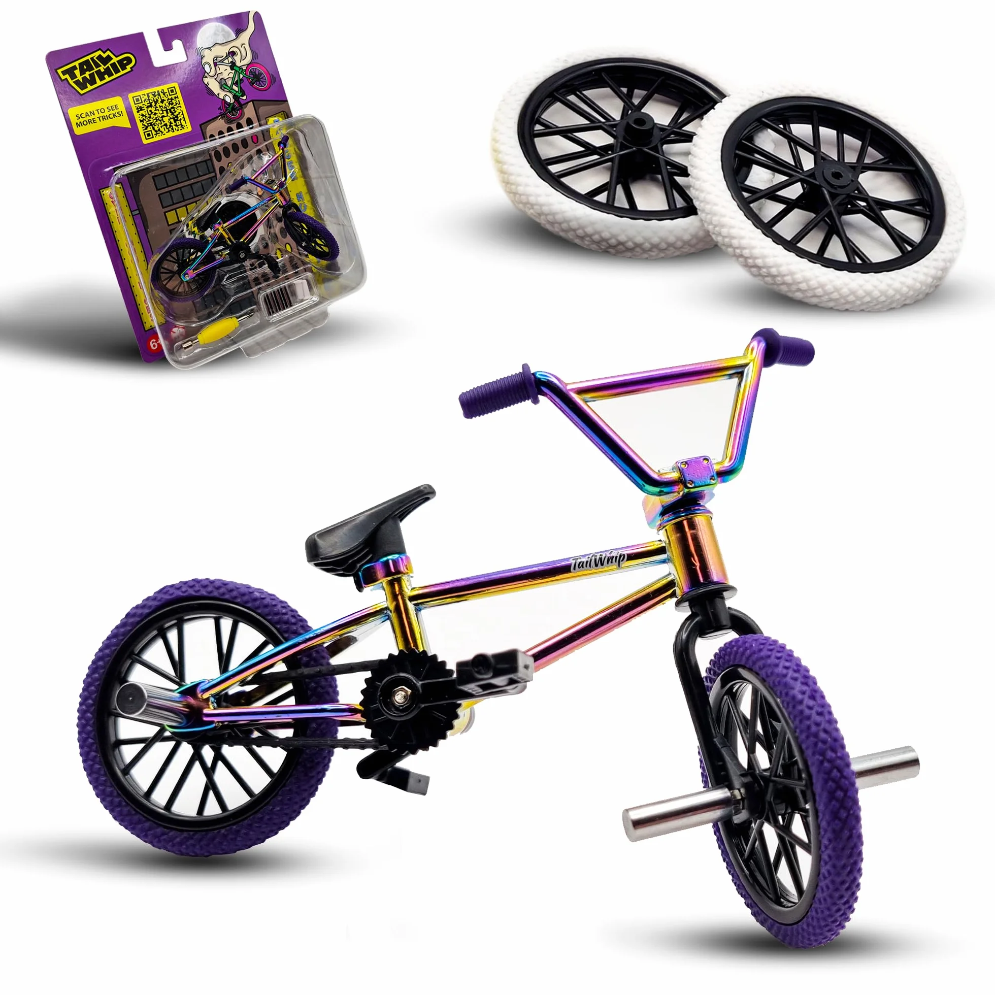 TAILWHIP Finger Bike BMX, Metalowy Mini Rower na Palce z Personalizowanymi Akcesoriami do Niesamowitych Trików, Kompatybilny z Tech Deck Fingerboards i Finger Scooters, Rozwija Motorykę Rąk, multi