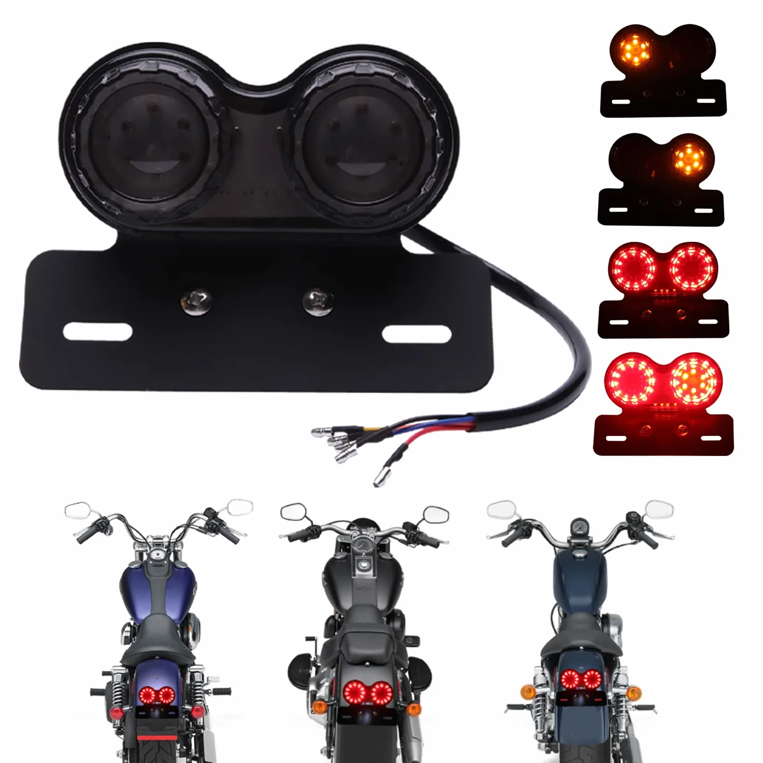 DREAMIZER Uniwersalne 40 diod LED, podwójne tylne światło hamowania, kierunkowskazy kierunkowskazów, lampa do biegania z uchwytem tablicy rejestracyjnej, do niestandardowego roweru ulicznego, crossowego, choppera, (dym)