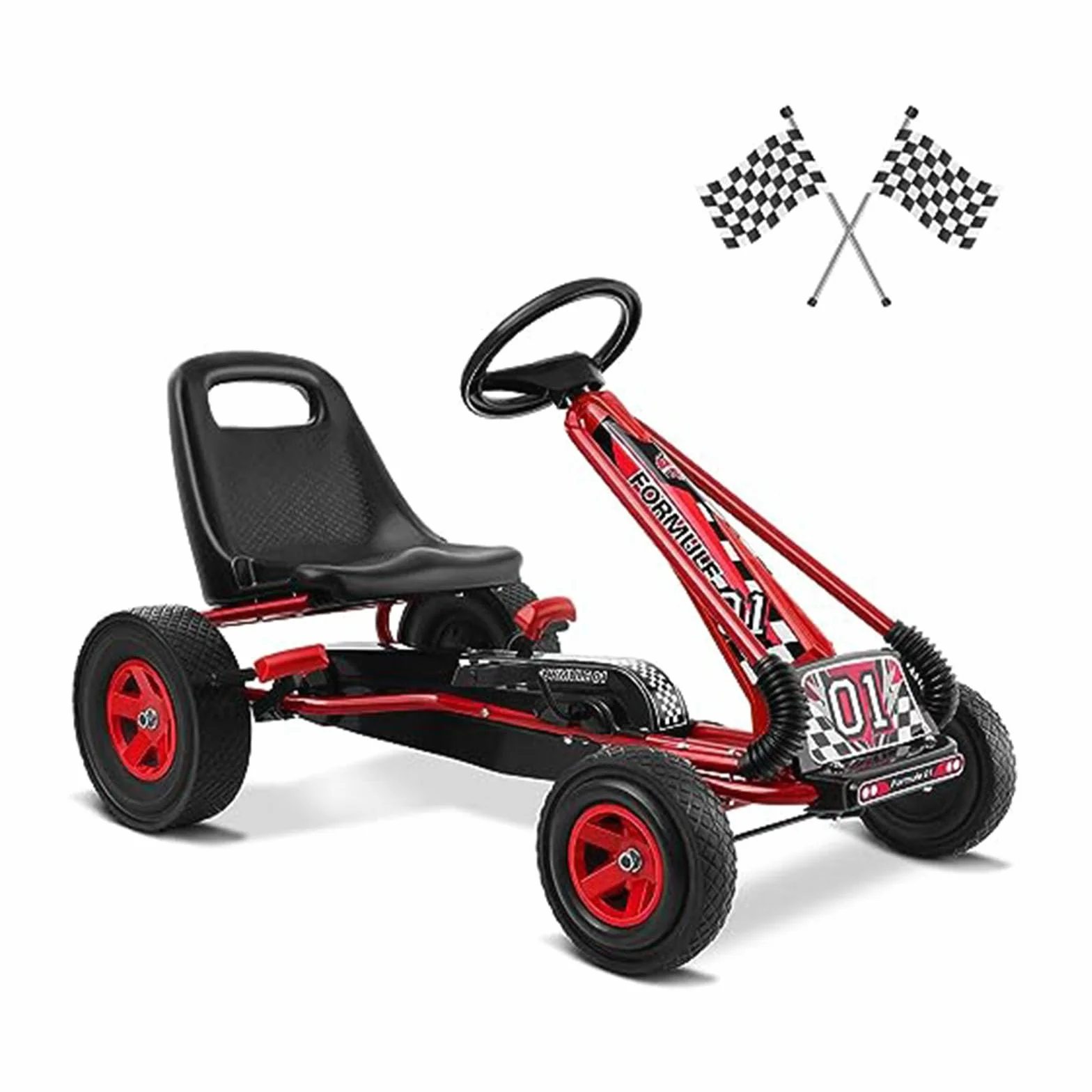 GOPLUS Gokart od 3 lat, gokart z regulowanym siedziskiem, bieg do przodu i do tyłu, samochód na pedały z gumowymi kółkami, elastyczne sprzęgło i hamulec ręczny, pojazd dla dzieci w wieku 3-8 lat