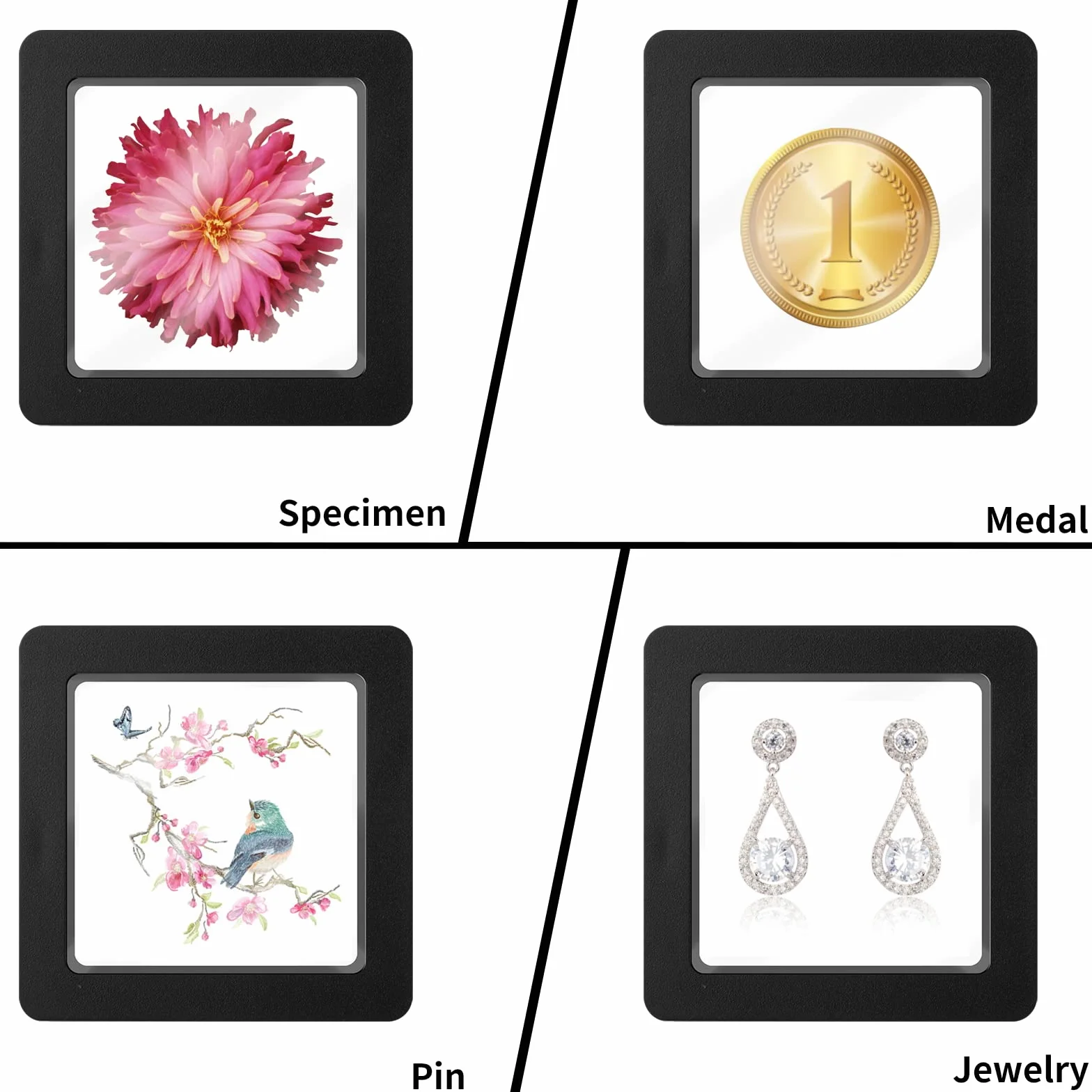 5 szt. 3D pływających ramek displayowych, 3,5 x 3,5 cm (średnica wewnętrzna) Przezroczysty stojak displayowy, stojak na monety, medale, biżuterię, pierścionki, wisiorki, bransoletki