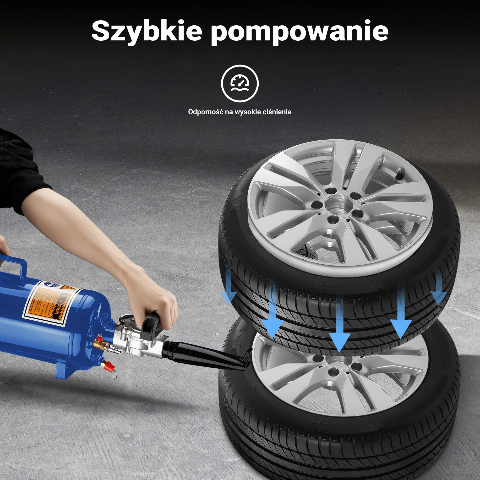 Wiltec Inflator do opon 6-8 bar, ze zbiornikiem 7 l, niebieski, pistolet do pompowania powietrzem sprężonym, przenośny