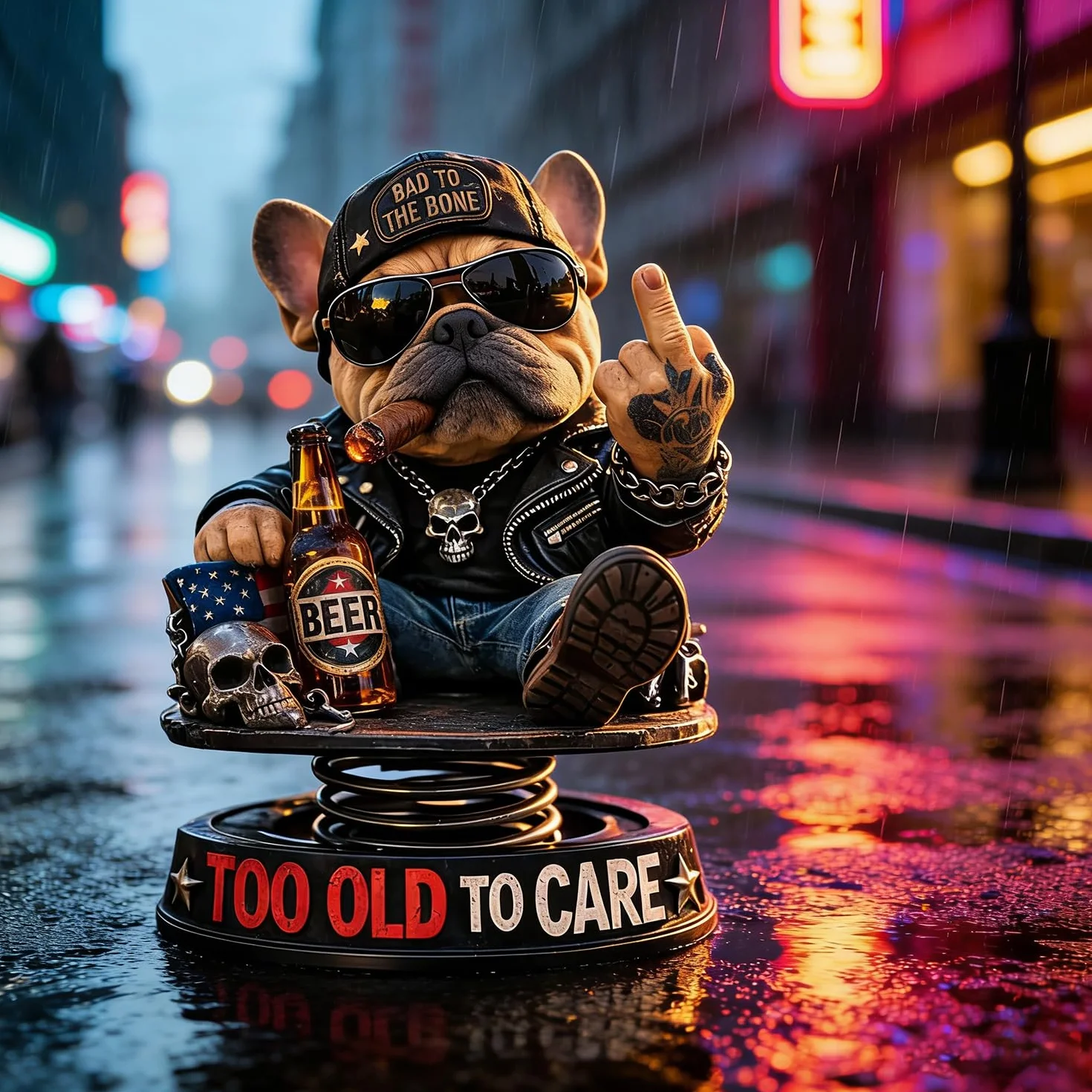 Too Old to CareDashboard Bobblehead, śliczny buldog dekoracja deski rozdzielczej, ciekawa deska rozdzielcza buldog środkowy palec statuetka dekoracja, humorystyczny bob samochodowy