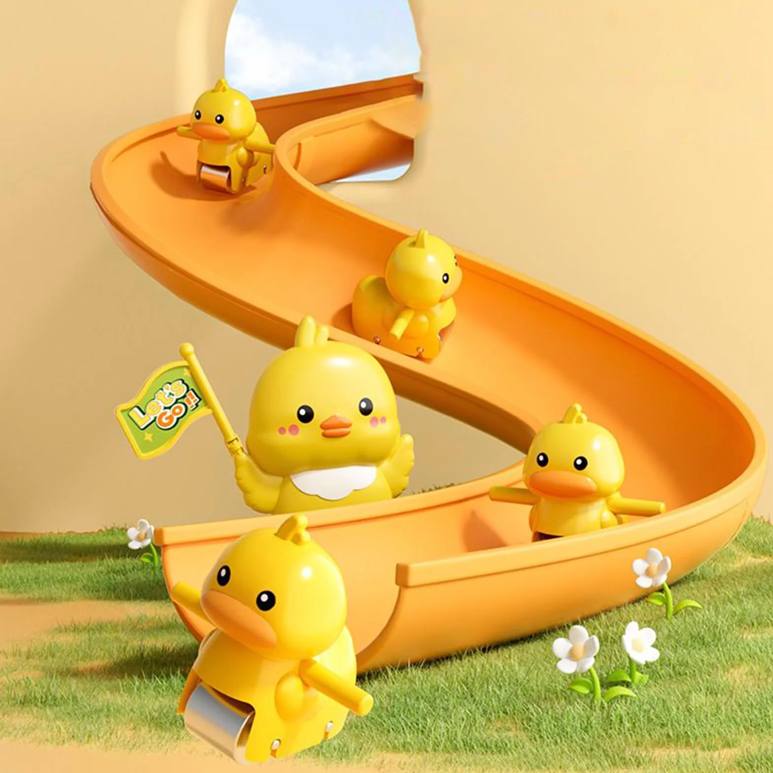 Duck Climbing Stairs Toy - Musical Rolling Game for Kids Entertainment | ABS Track Set with Moving Stair Conveyor, Light Up Duck Figures, Interactive Activity Toy for Playroom Fun