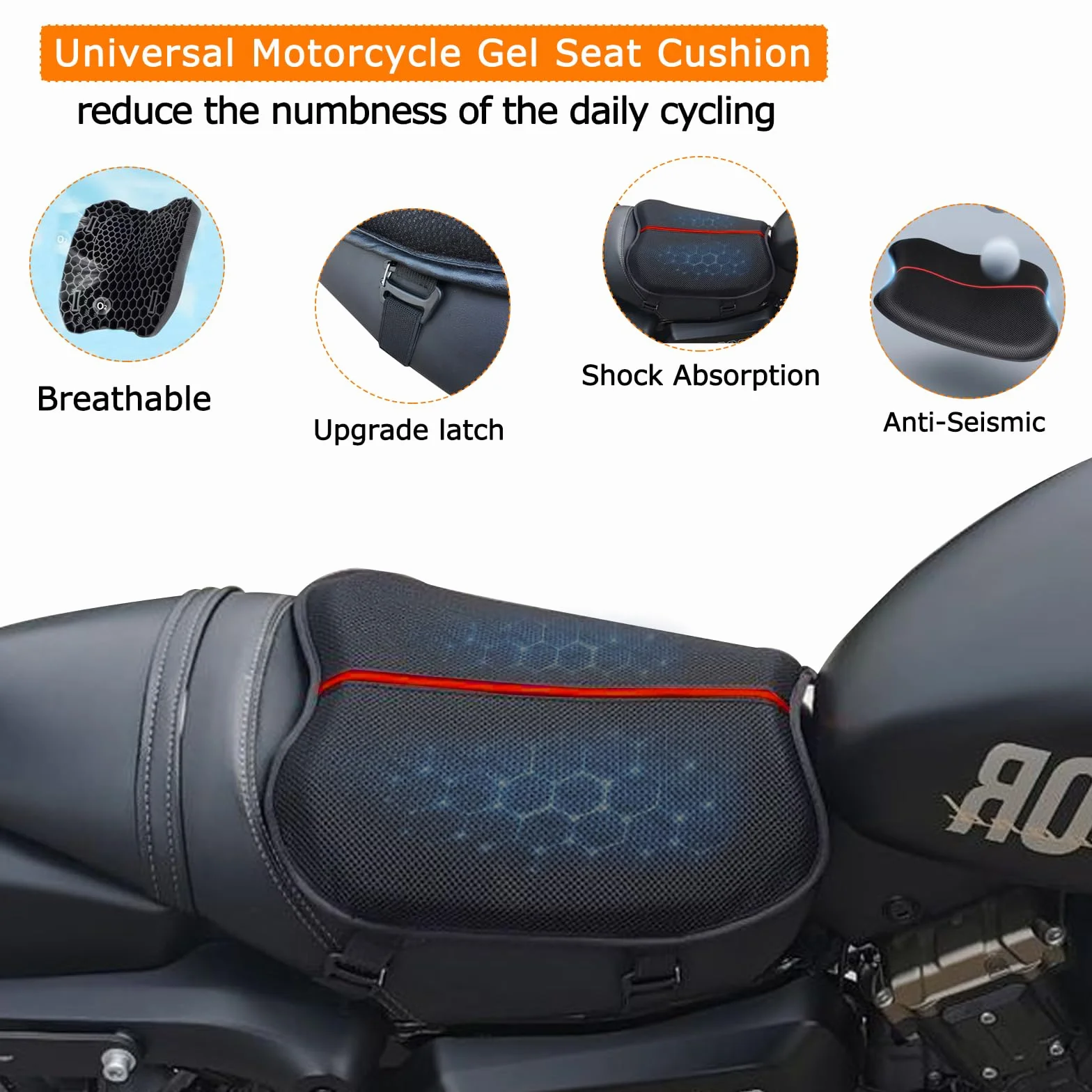 Poduszka na siedzenie motocyklowe, potrójna ochrona żelowa podkładka na siedzenie motocykla, zdejmowana osłona termoizolacyjna, skutecznie zapobiega słońcu i deszczowi, żelowa podkładka
