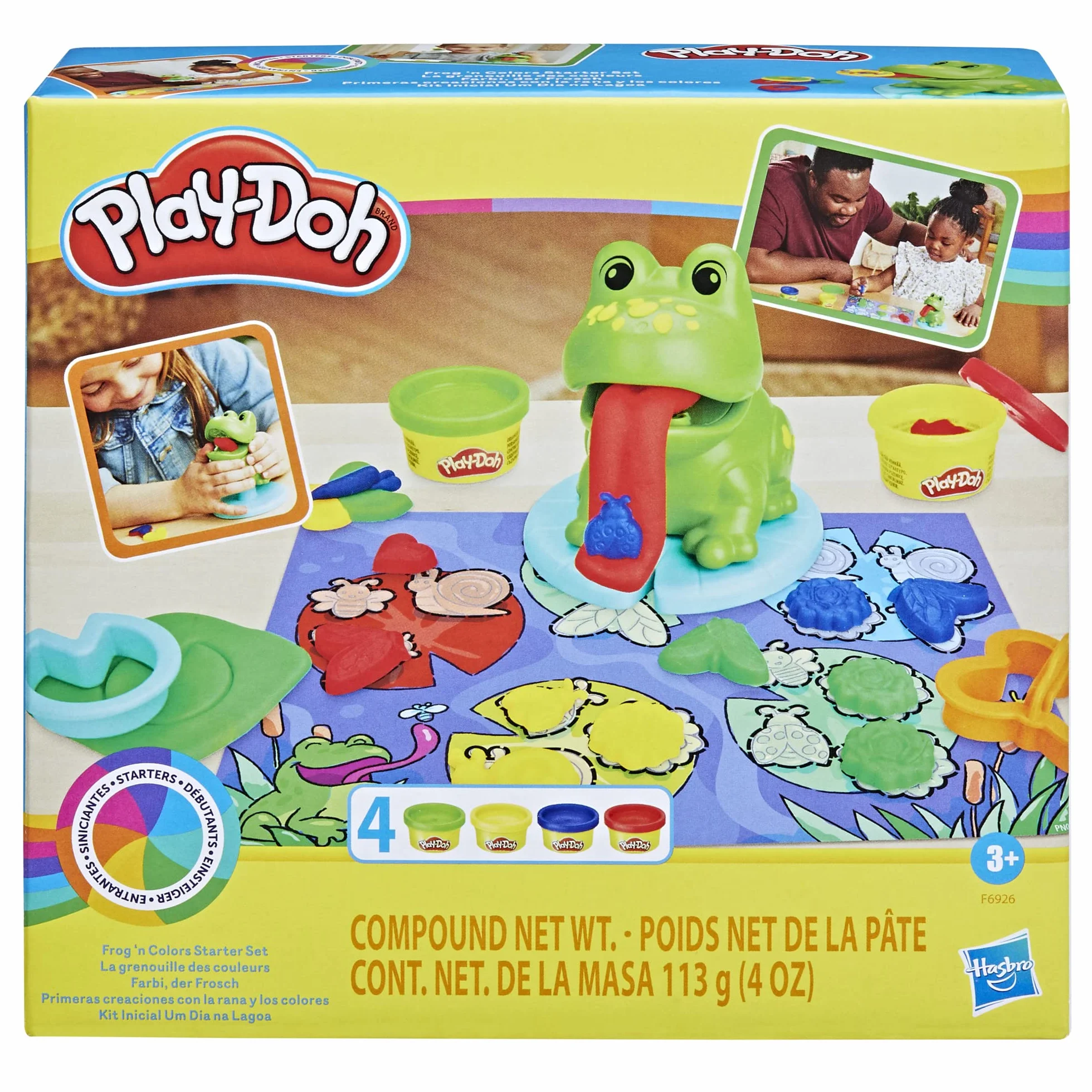 Play-Doh Zestaw Startowy Żaba i nauka kolorów | 4 pojemniki z ciastoliną po 28 g | Zabawkowa żabka i mata do zabawy | Zabawka dla 3-latka i dla Przedszkolaka | Pomysł na prezent dla dzieci