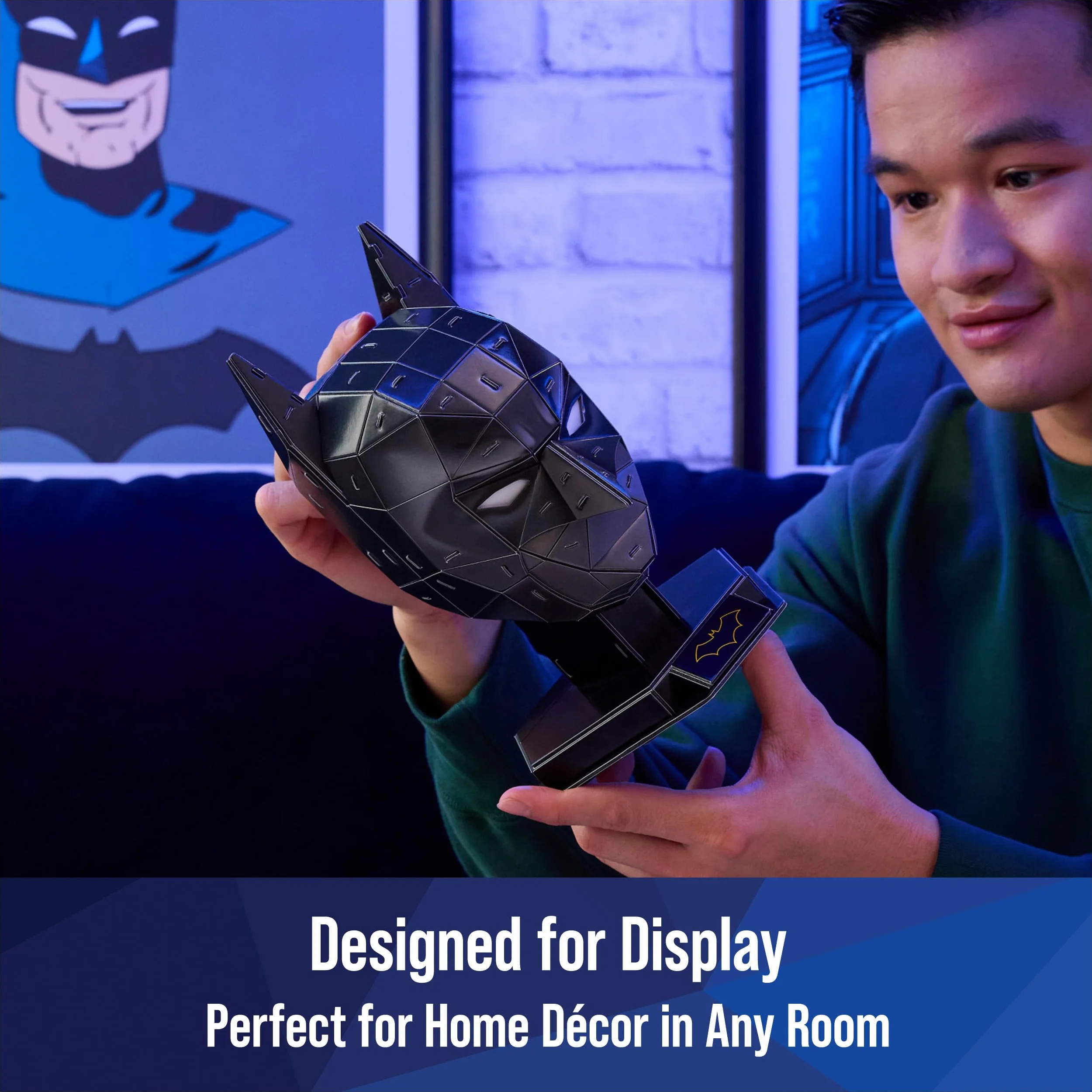 4D Build, Maska DC Batman 3D Zestaw do składania, 90 elementów z podstawką, Zabawki dekoracyjne na biurko Batman, Zabawki do budowania, Puzzle 3D dla dorosłych i nastolatków w wieku od 12 lat