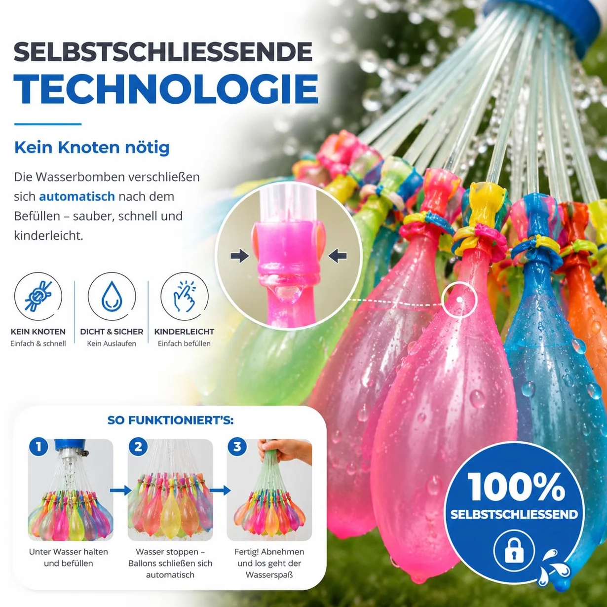 444 x samozamykające się bomby wodne, kolorowe, dla dorosłych i dzieci, szybkie napełnianie, balony